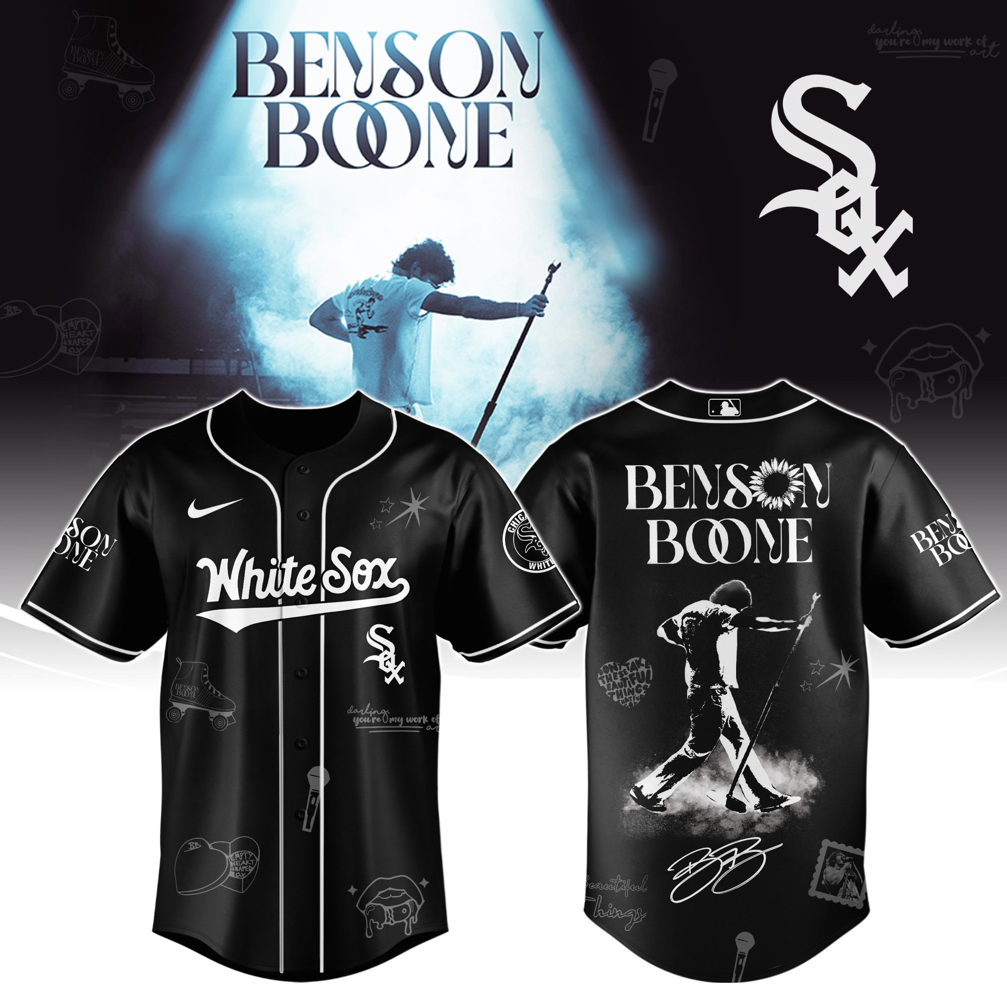 Chicago White Sox x Benson Boone American Heart World Tour Baseball Jersey For Sport Teams Fans
