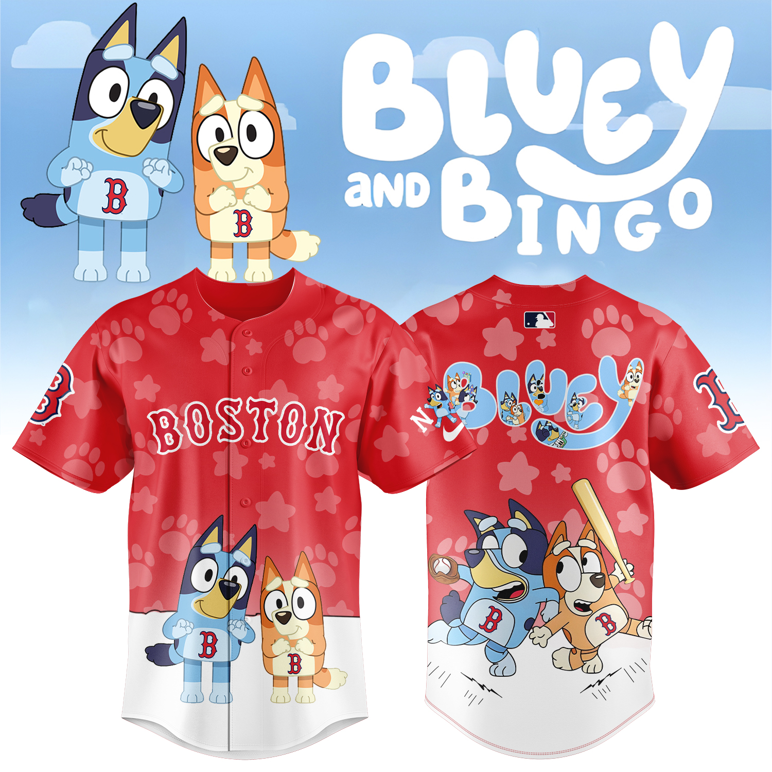 Boston Red Sox x Bluey and Bingo Baseball Jersey For Sport Teams Fans