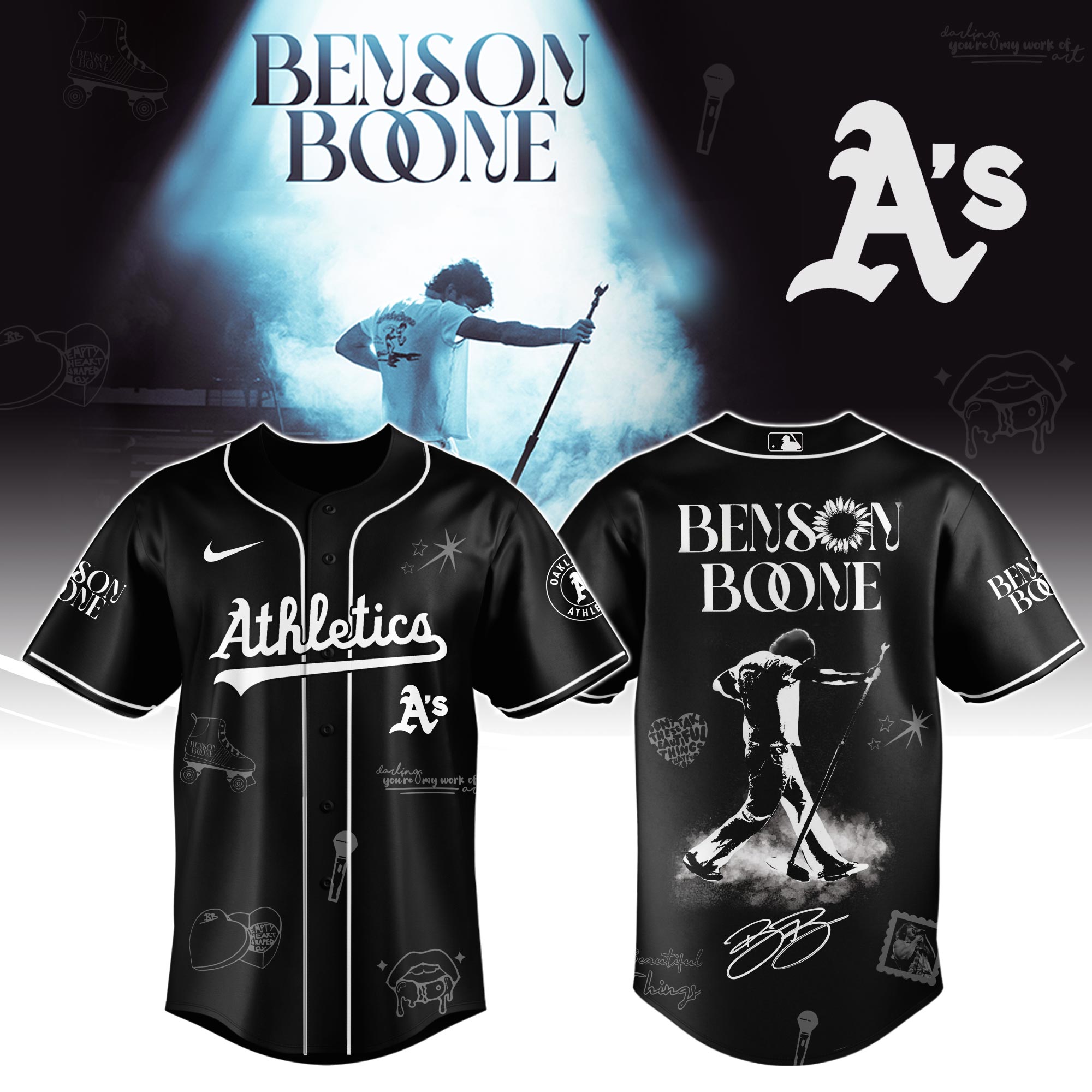 Oakland Athletics x Benson Boone American Heart World Tour Baseball Jersey For Sport Teams Fans