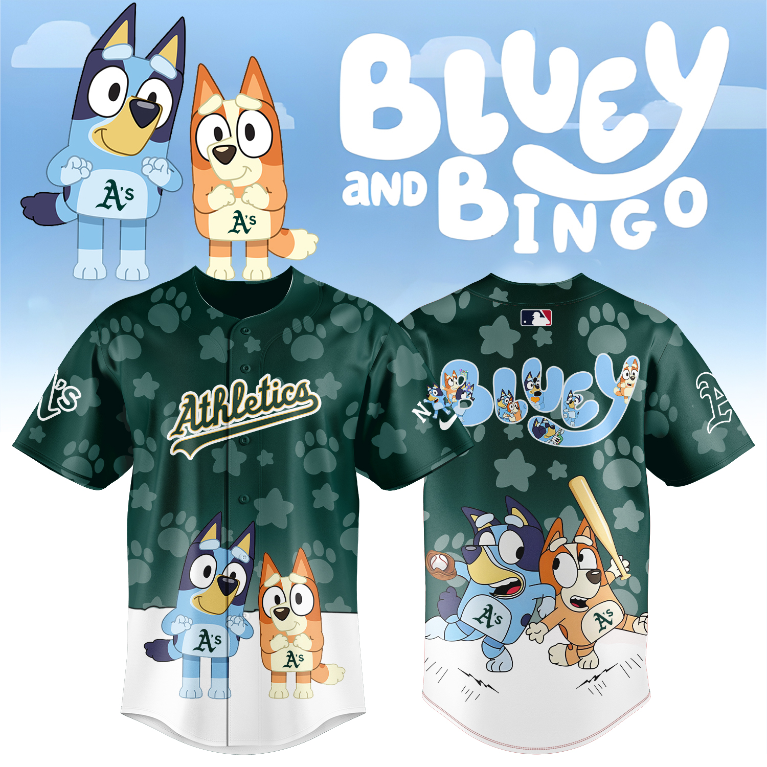 Oakland Athletics x Bluey and Bingo Baseball Jersey For Sport Teams Fans