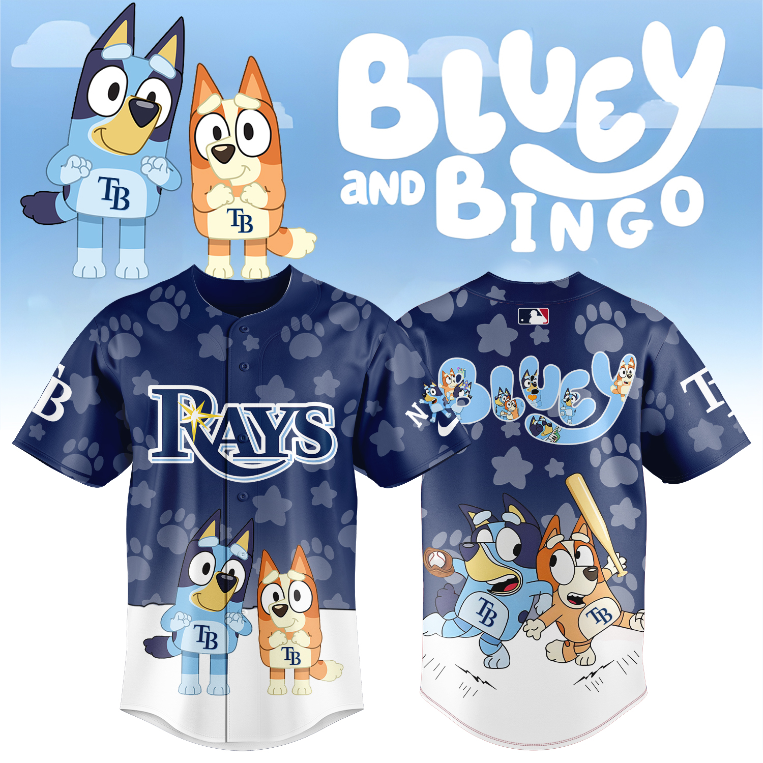 Tampa Bay Rays x Bluey and Bingo Baseball Jersey For Sport Teams Fans