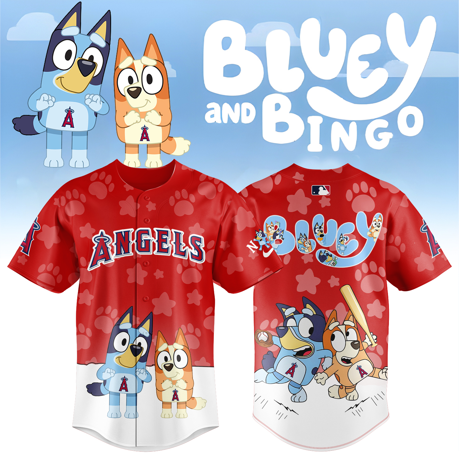 Los Angeles Angels x Bluey and Bingo Baseball Jersey For Sport Teams Fans