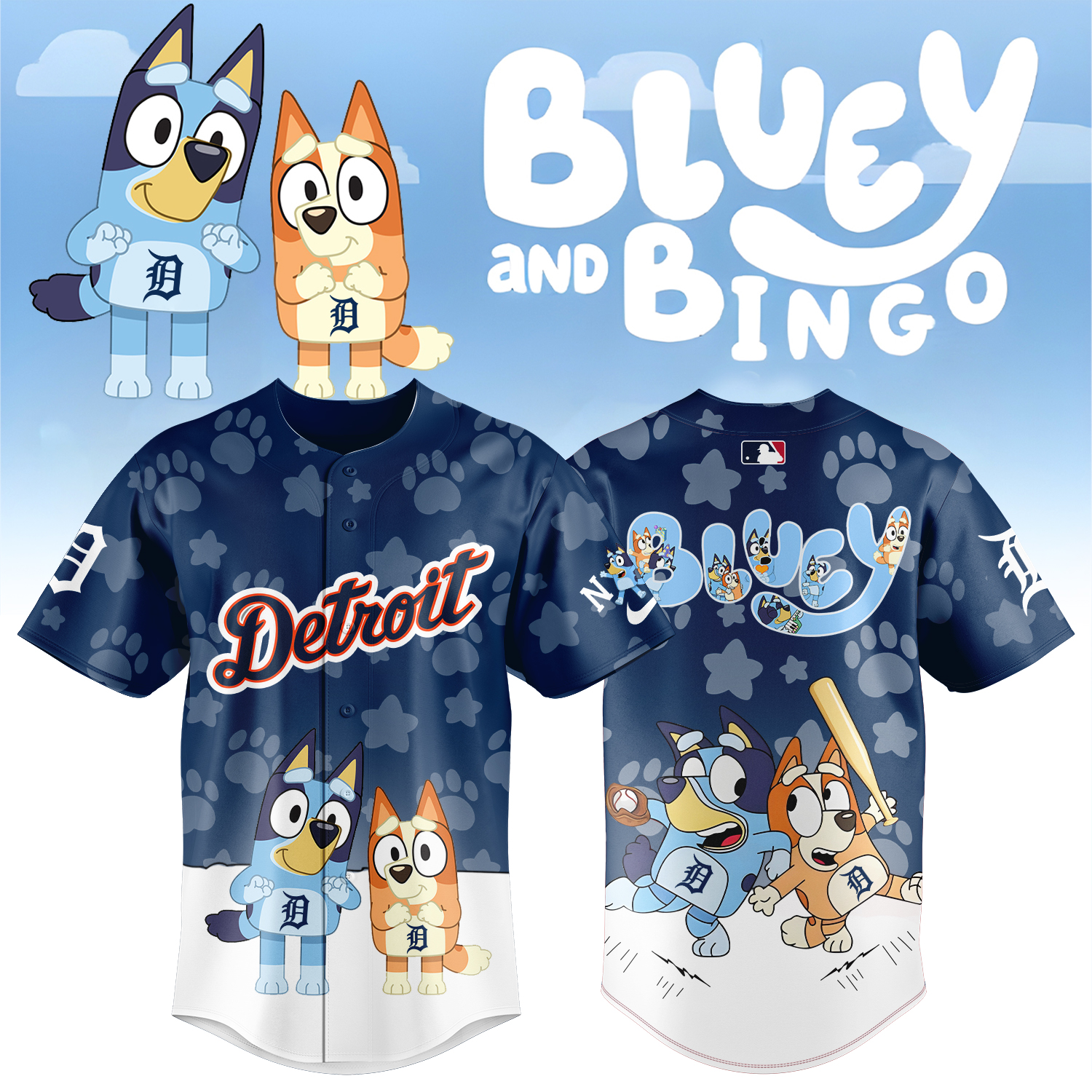 Detroit Tigers x Bluey and Bingo Baseball Jersey For Sport Teams Fans