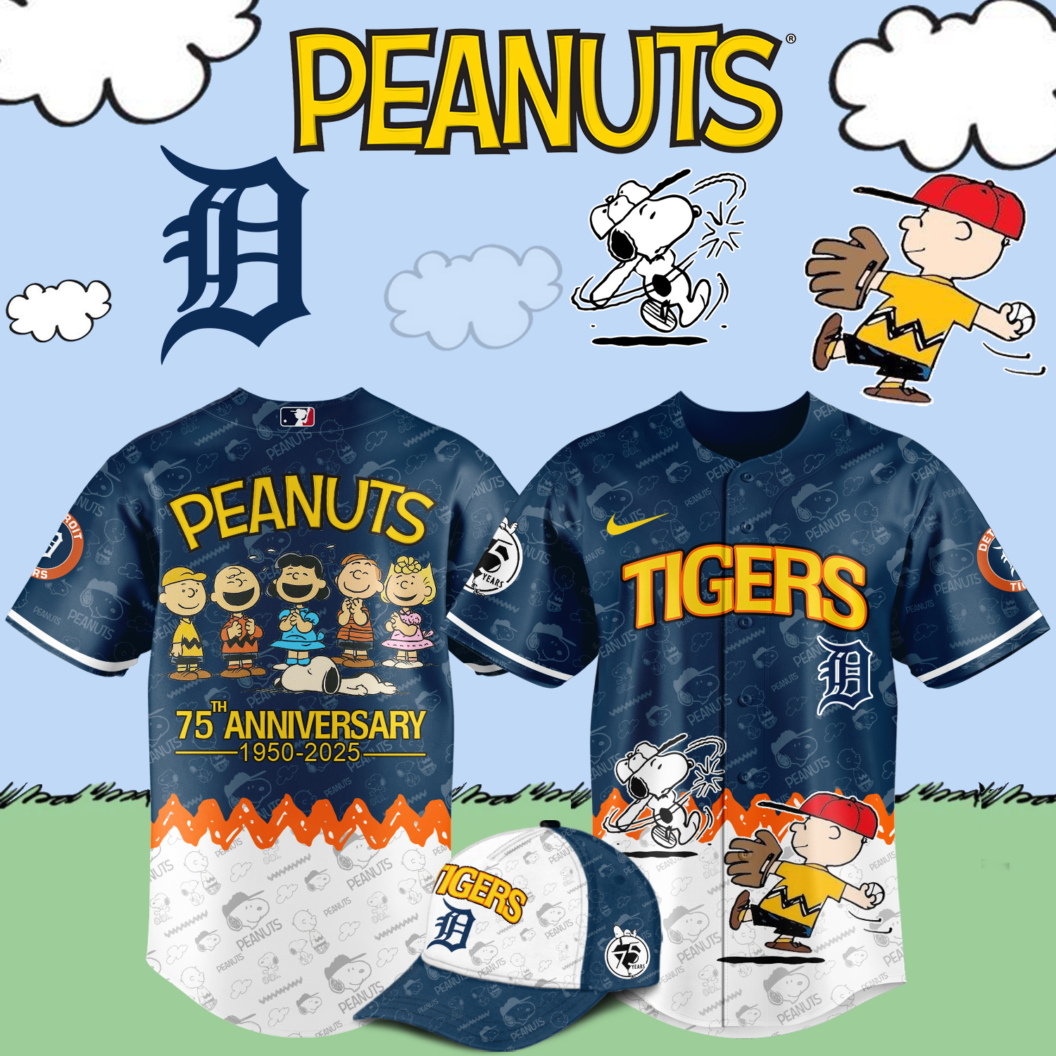 Detroit Tigers x Snoopy Peanuts Baseball Jersey For Sport Teams Fans