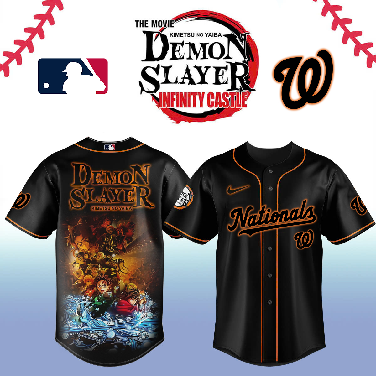 Washington Nationals x Demon Slayer Baseball Jersey For Sport Teams Fans