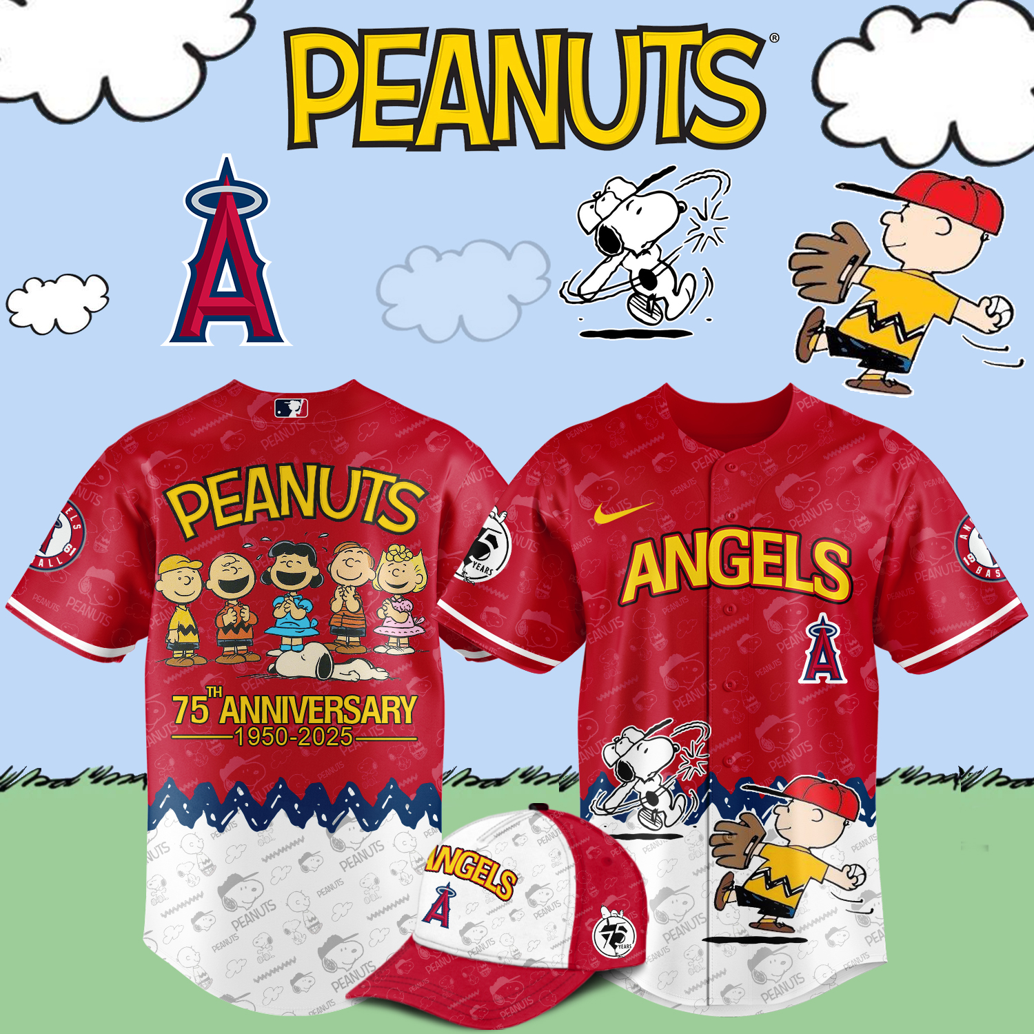 Los Angeles Angels x Snoopy Peanuts Baseball Jersey For Sport Teams Fans