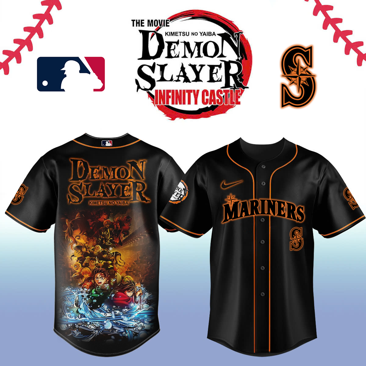 Seattle Mariners x Demon Slayer Baseball Jersey For Sport Teams Fans