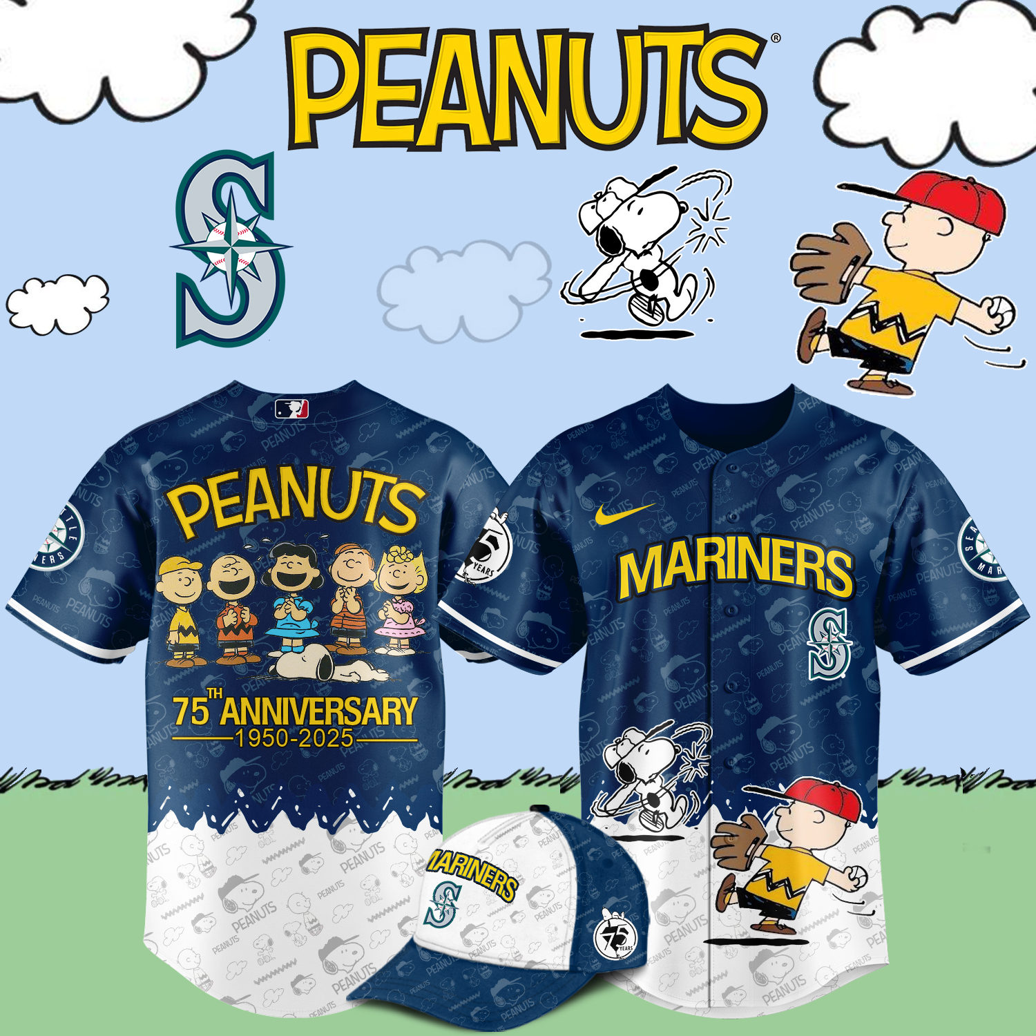 Seattle Mariners x Snoopy Peanuts Baseball Jersey For Sport Teams Fans