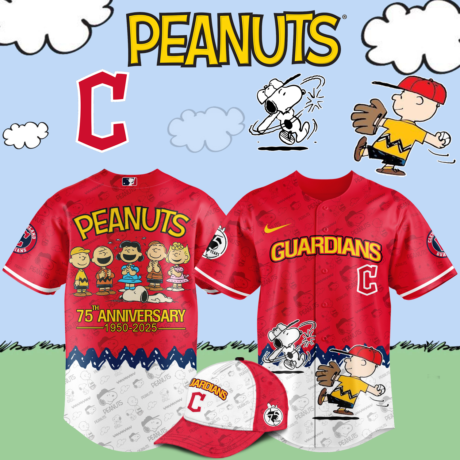 Cleveland Guardians x Snoopy Peanuts Baseball Jersey For Sport Teams Fans