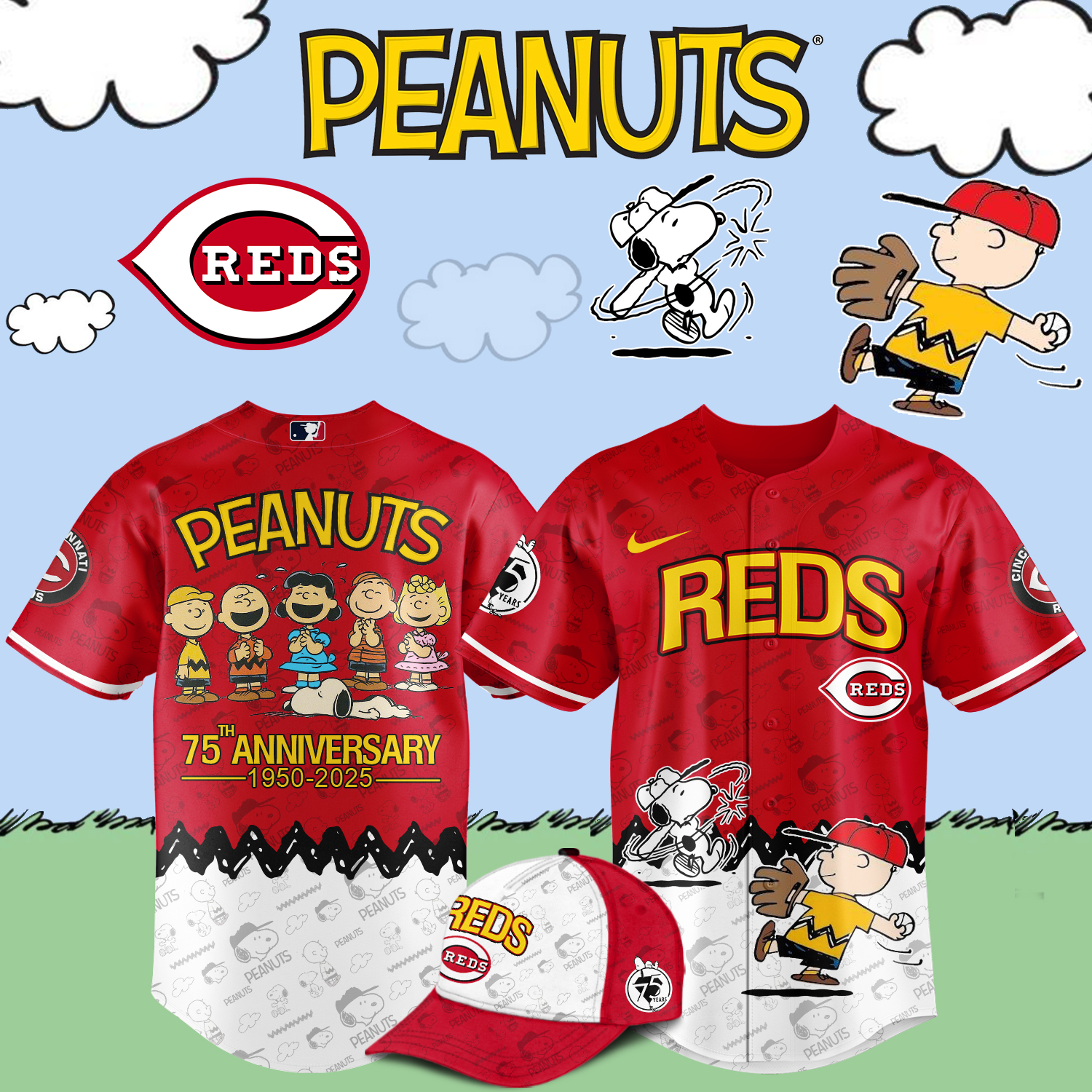Cincinnati Reds x Snoopy Peanuts Baseball Jersey For Sport Teams Fans