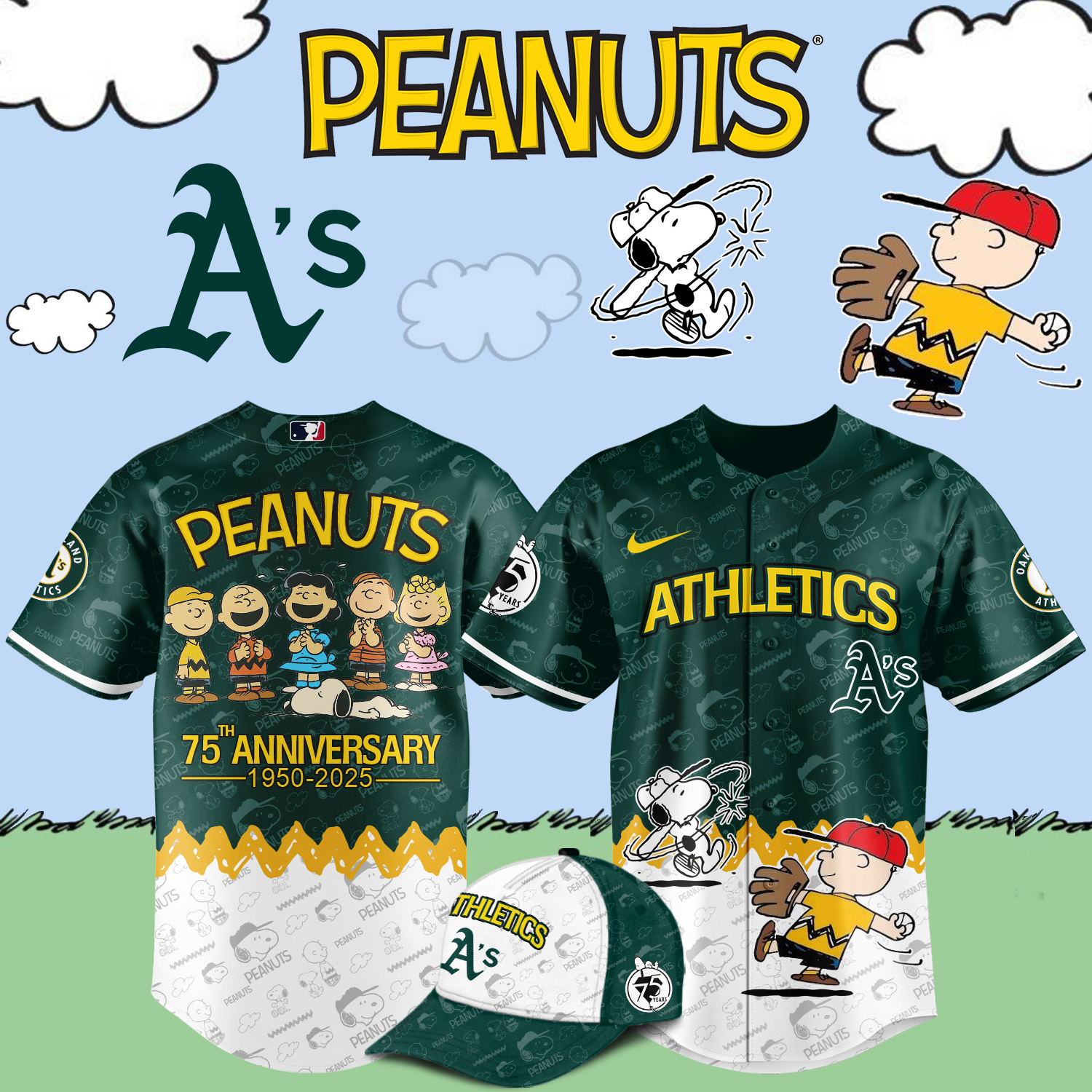 Oakland Athletics x Snoopy Peanuts Baseball Jersey For Sport Teams Fans