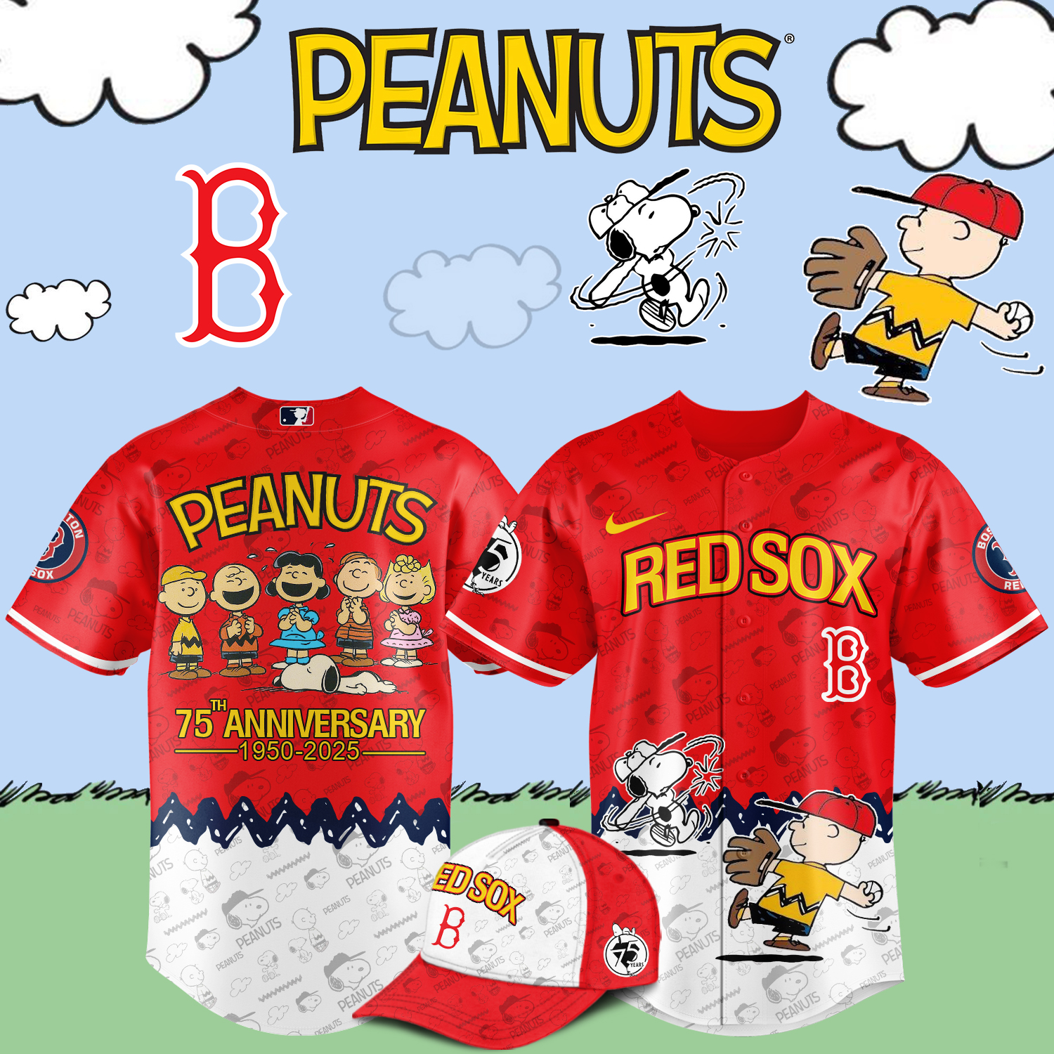 Boston Red Sox x Snoopy Peanuts Baseball Jersey For Sport Teams Fans