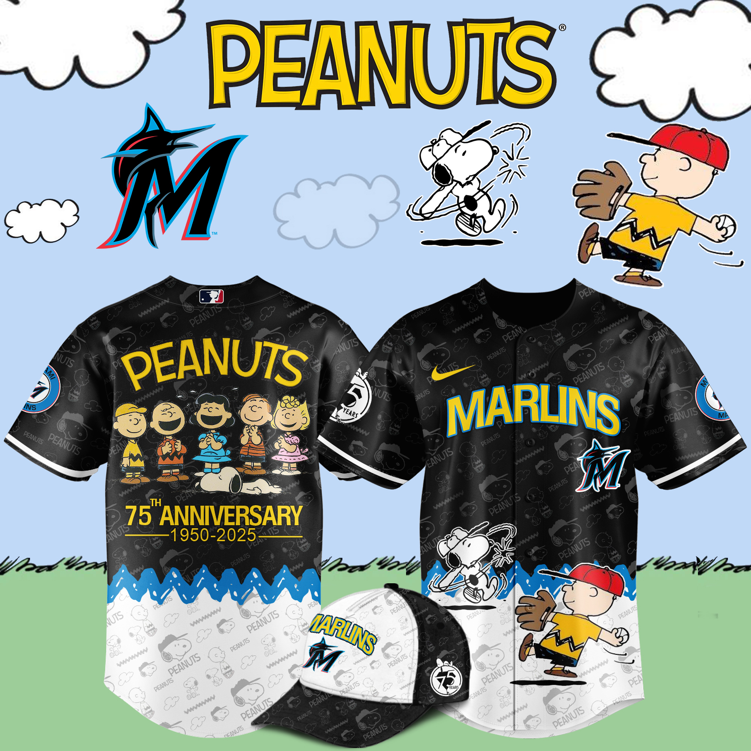 Miami Marlins x Snoopy Peanuts Baseball Jersey For Sport Teams Fans