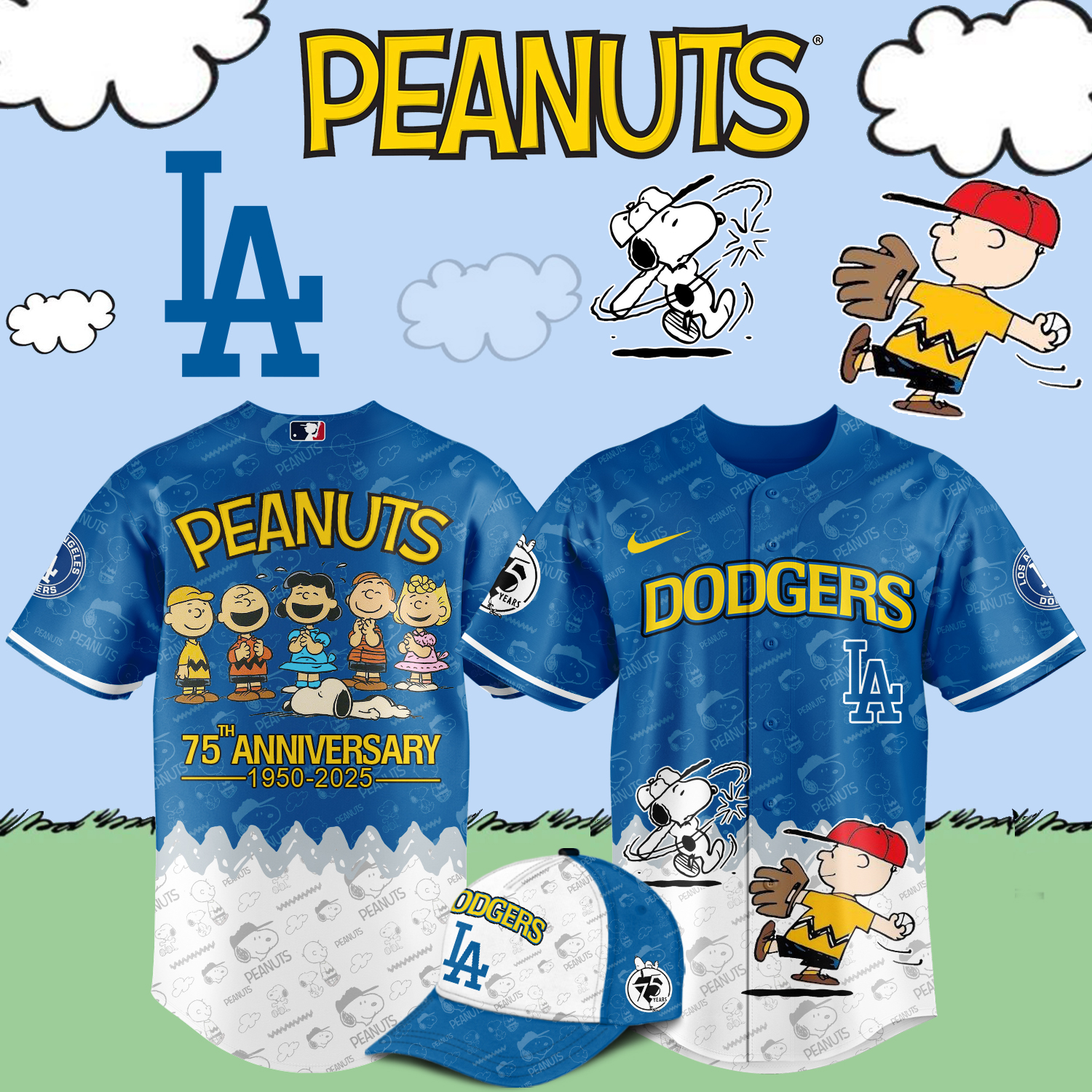 Los Angeles Dodgers x Snoopy Peanuts Baseball Jersey For Sport Teams Fans