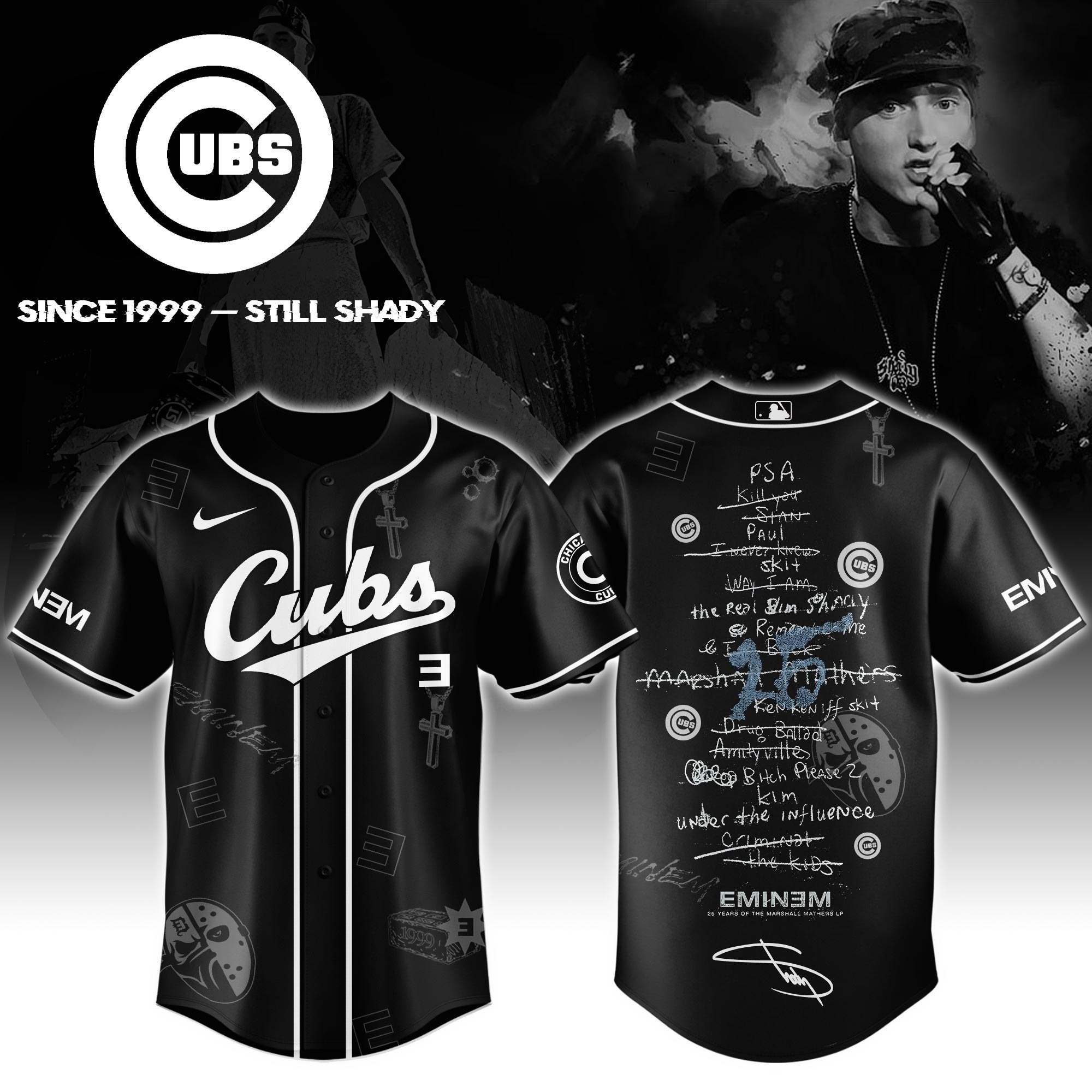 Chicago Cubs x Eminem 25th The Slim Shady LP List Music Baseball Jersey For Sport Teams Fans