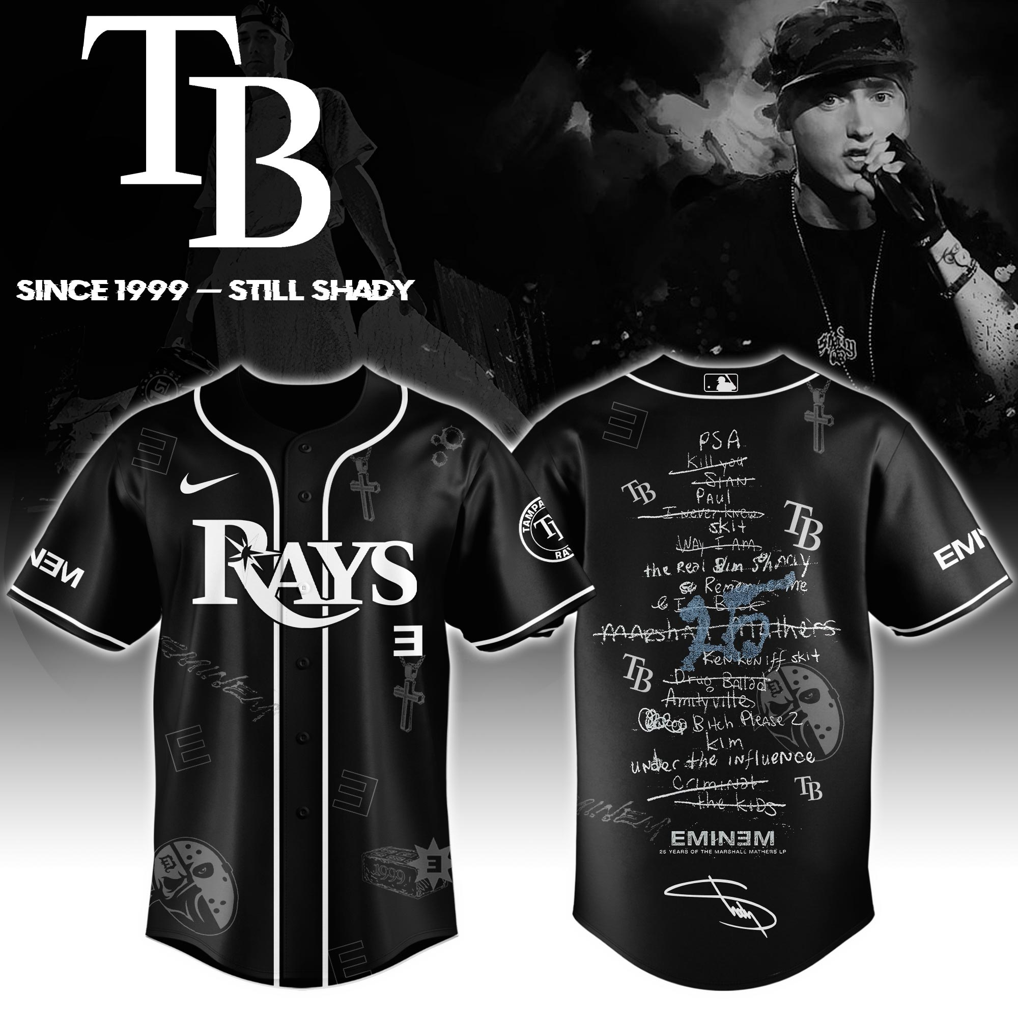 Tampa Bay Rays x Eminem 25th The Slim Shady LP List Music Baseball Jersey For Sport Teams Fans