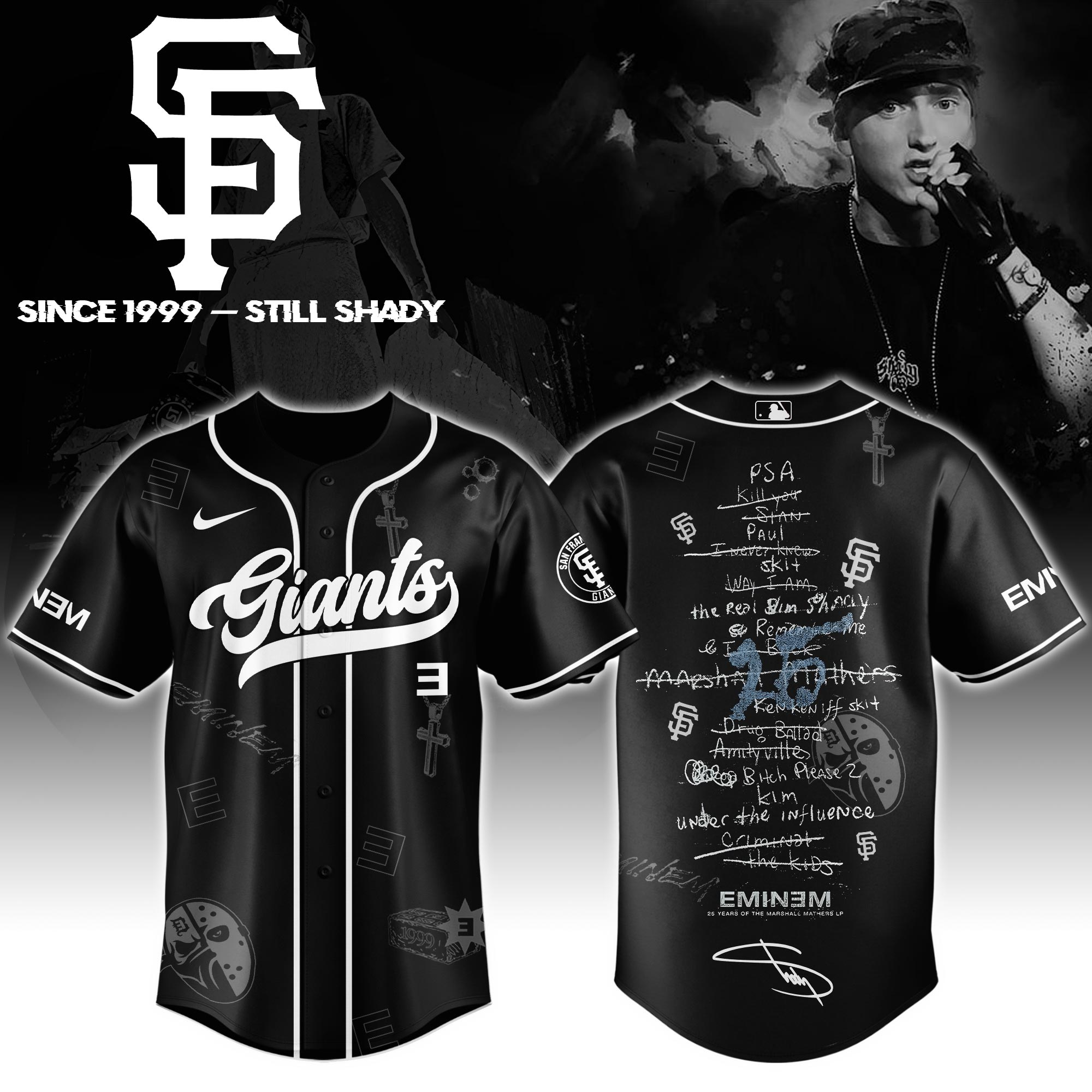 San Francisco Giants x Eminem 25th The Slim Shady LP List Music Baseball Jersey For Sport Teams Fans