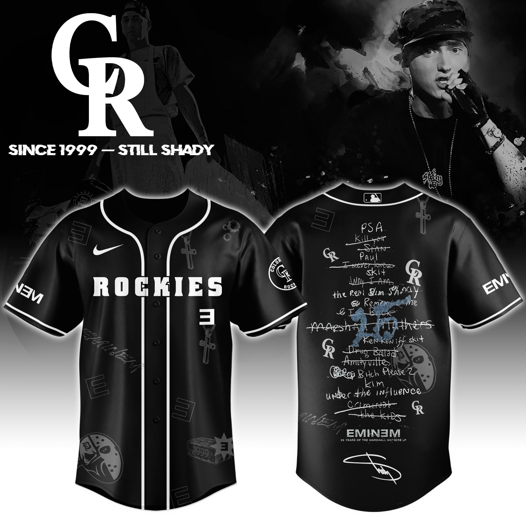 Colorado Rockies x Eminem 25th The Slim Shady LP List Music Baseball Jersey For Sport Teams Fans