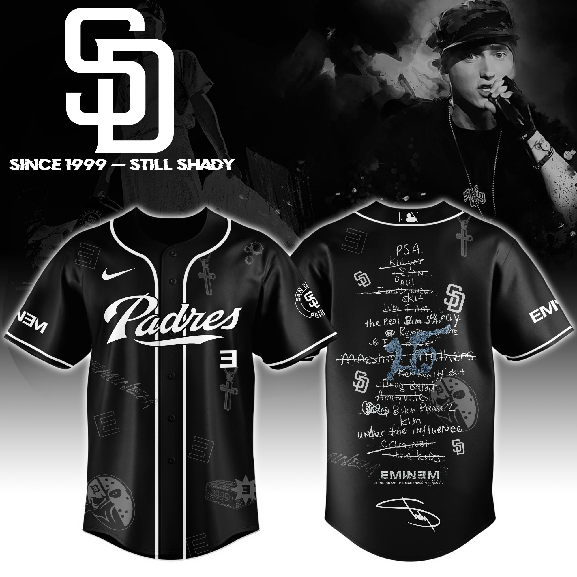 San Diego Padres x Eminem 25th The Slim Shady LP List Music Baseball Jersey For Sport Teams Fans
