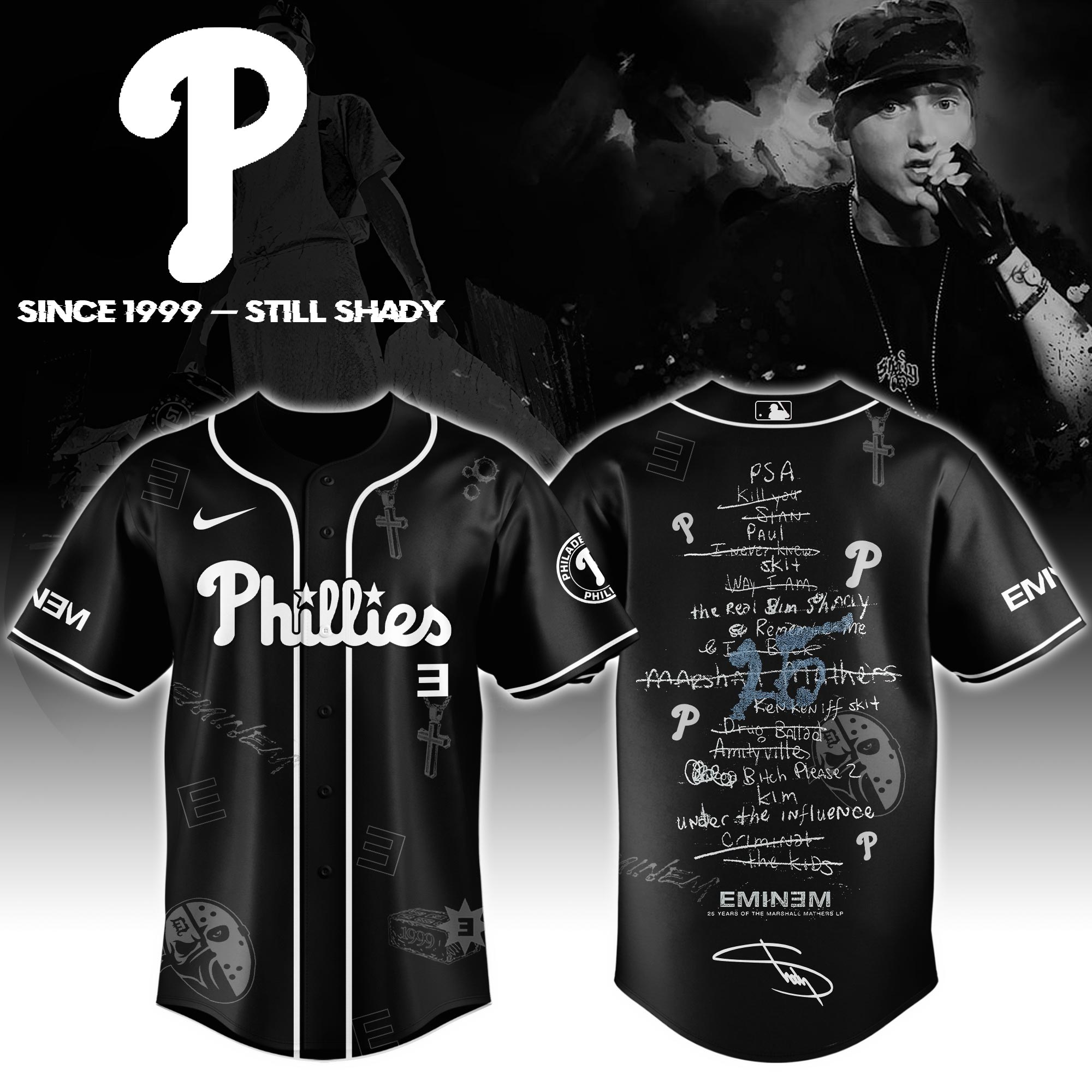Philadelphia Phillies x Eminem 25th The Slim Shady LP List Music Baseball Jersey For Sport Teams Fans
