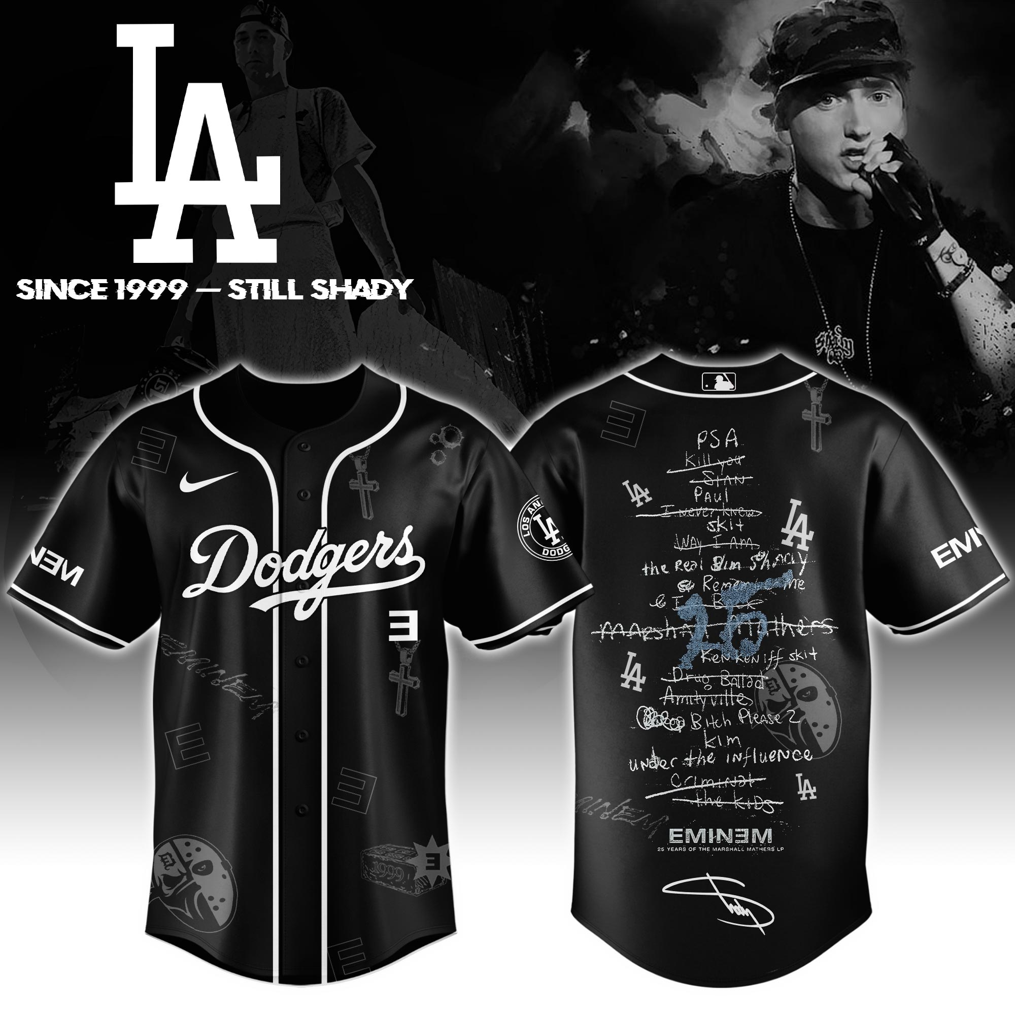 Los Angeles Dodgers x Eminem 25th The Slim Shady LP List Music Baseball Jersey For Sport Teams Fans