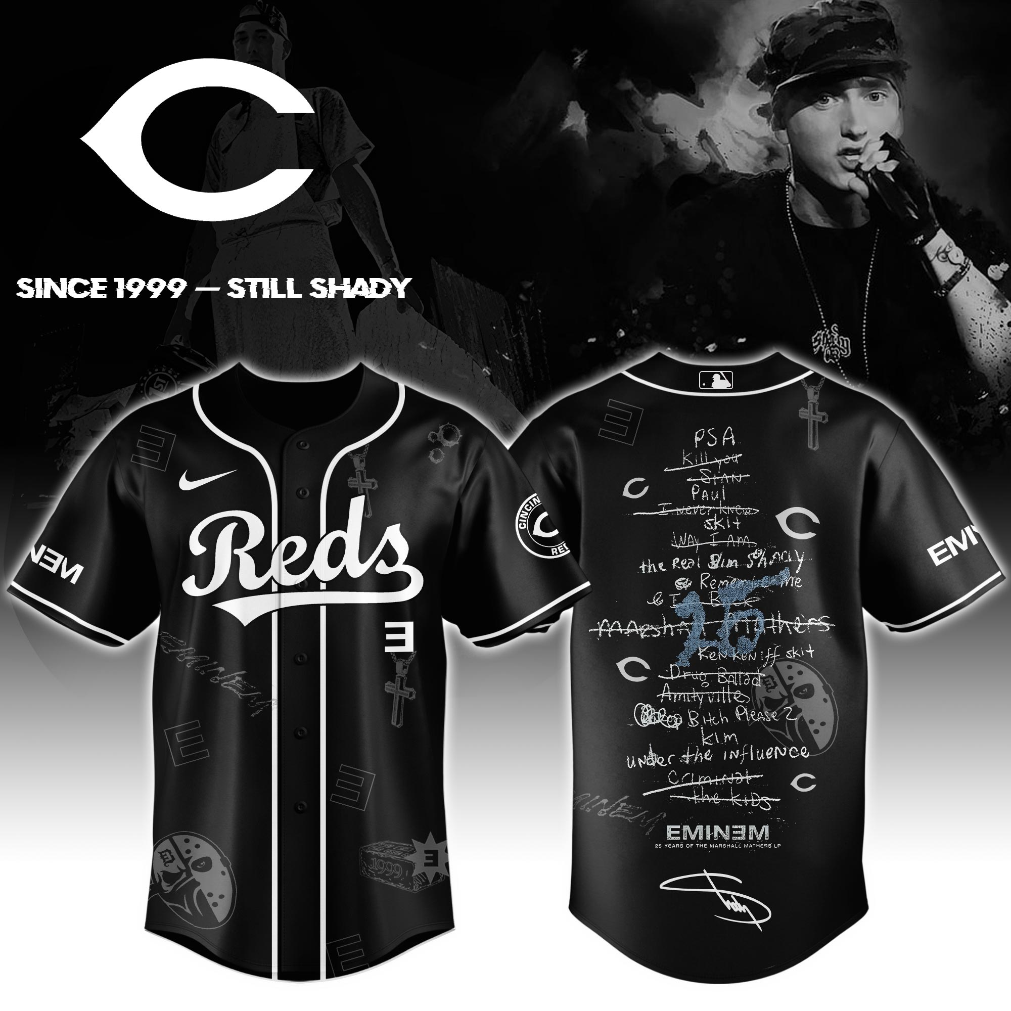Cincinnati Reds x Eminem 25th The Slim Shady LP List Music Baseball Jersey For Sport Teams Fans