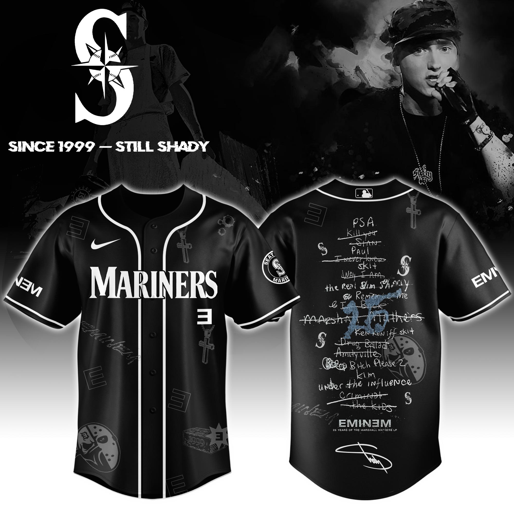 Seattle Mariners x Eminem 25th The Slim Shady LP List Music Baseball Jersey For Sport Teams Fans