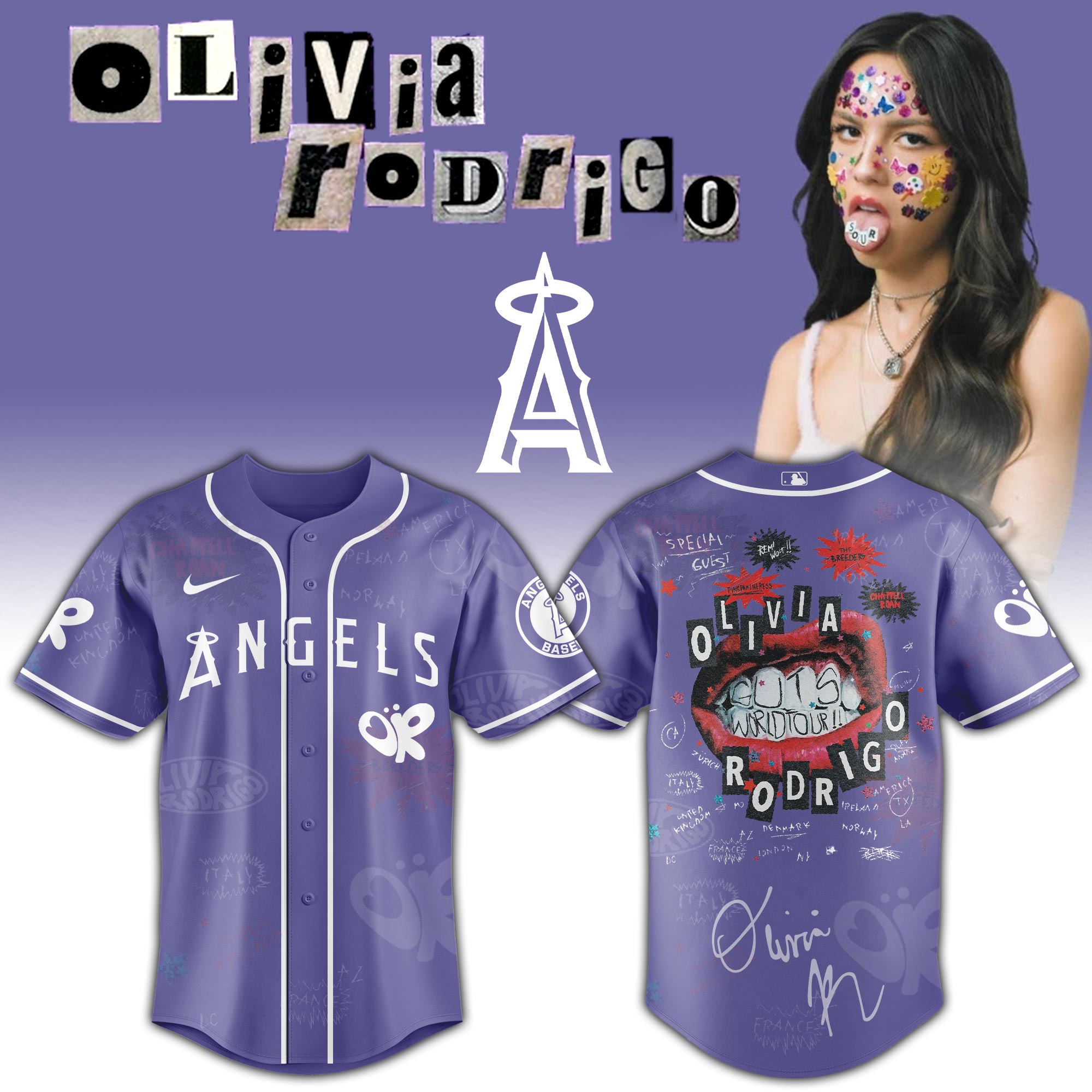 Los Angeles Angels x Olivia Rodrigo GUTS World Tour Baseball Jersey For Sport Teams Fans