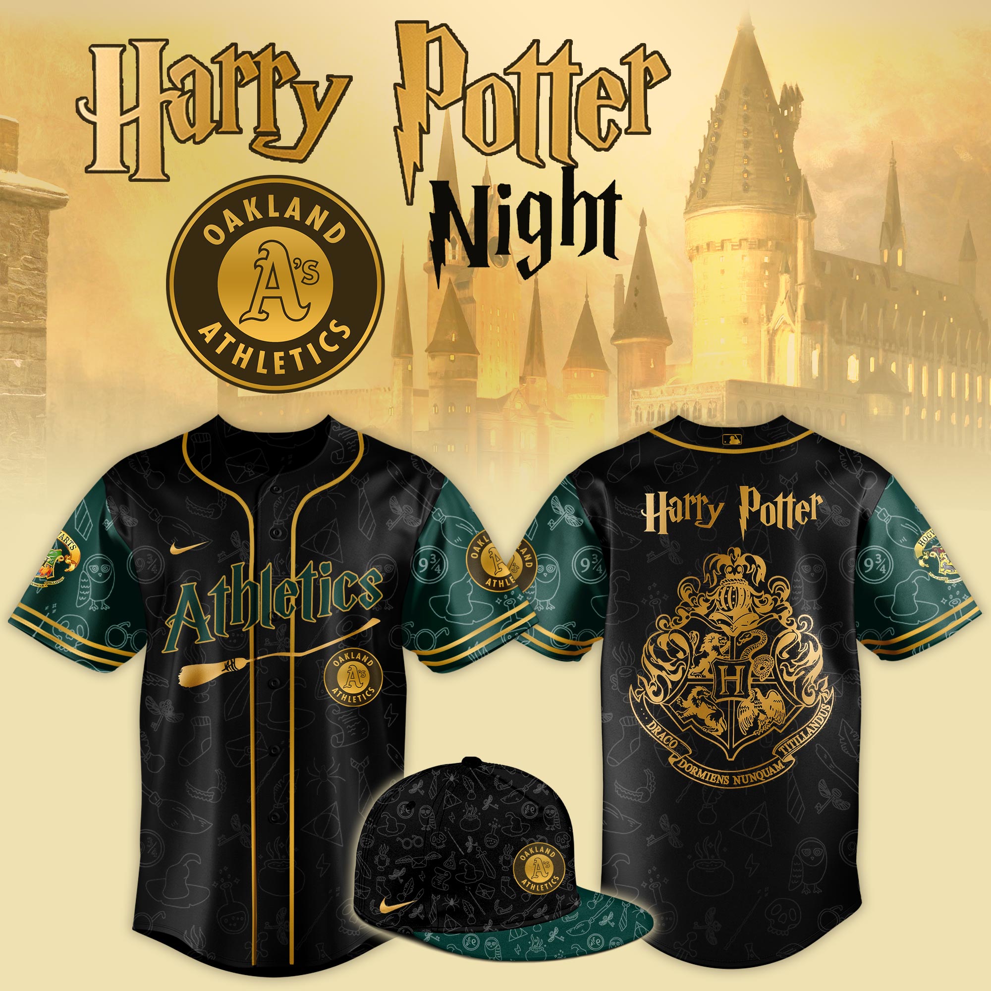 Oakland Athletics x Harry Potter Night Game Baseball Jersey For Sport Teams Fans