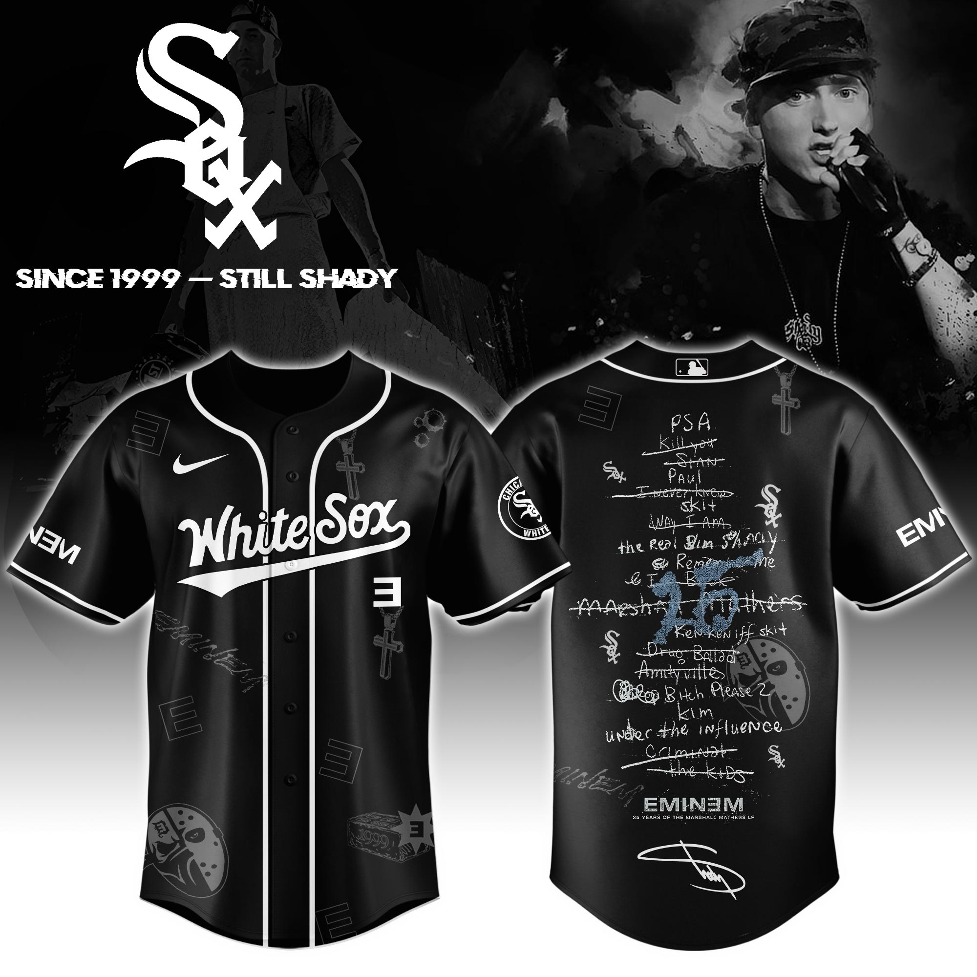 Chicago White Sox x Eminem 25th The Slim Shady LP List Music Baseball Jersey For Sport Teams Fans