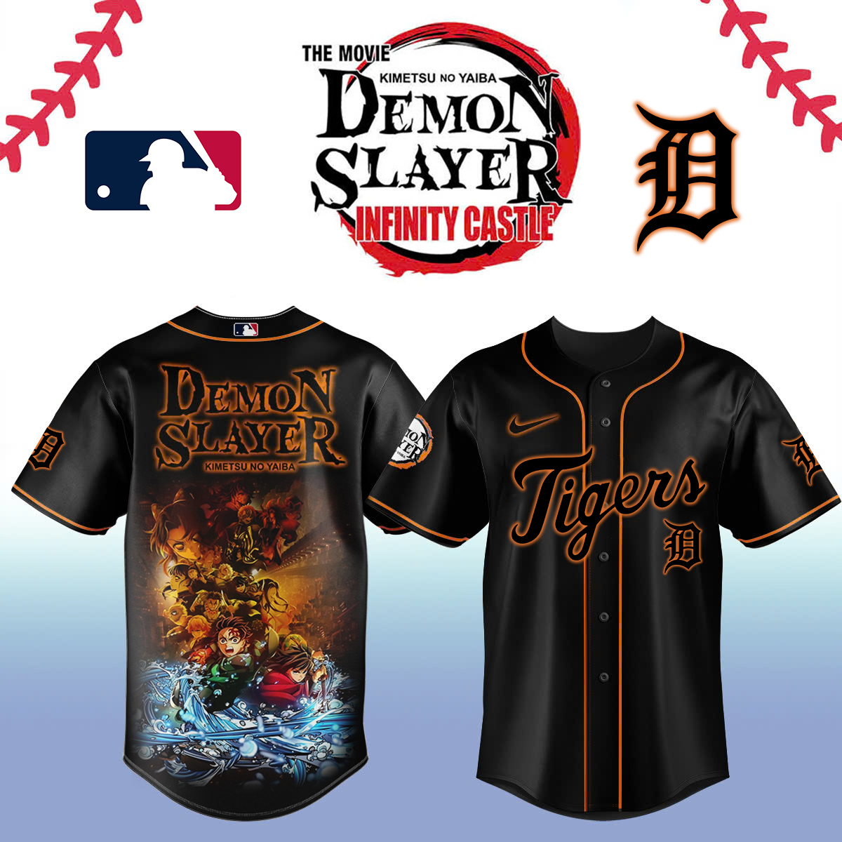 Detroit Tigers x Demon Slayer Baseball Jersey For Sport Teams Fans