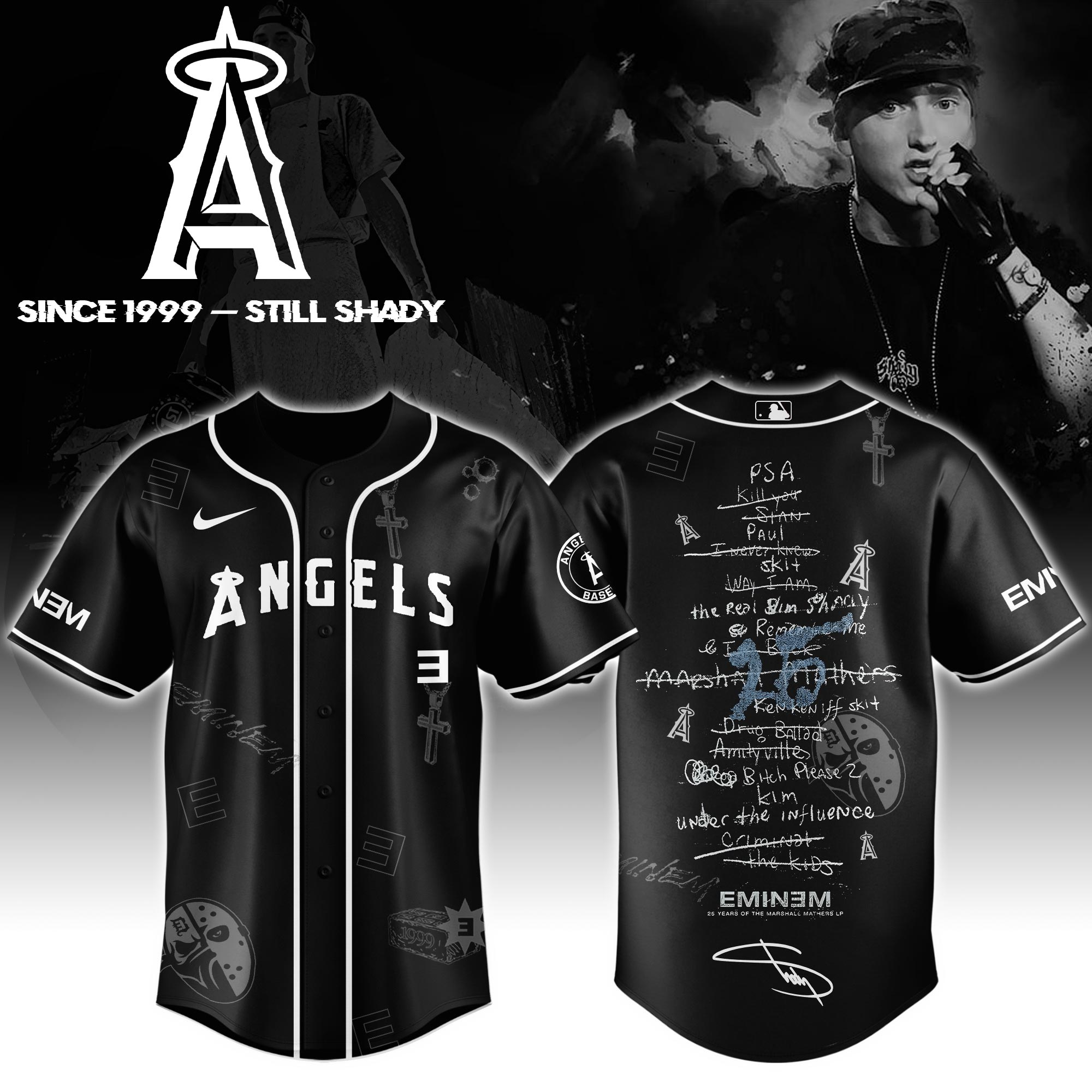 Los Angeles Angels x Eminem 25th The Slim Shady LP List Music Baseball Jersey For Sport Teams Fans