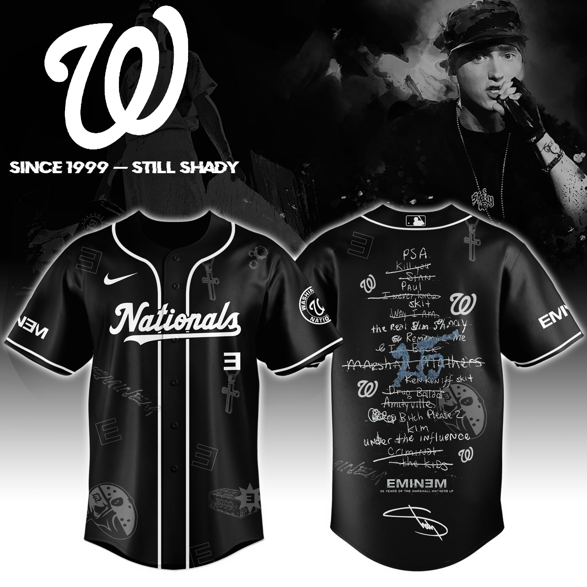 Washington Nationals x Eminem 25th The Slim Shady LP List Music Baseball Jersey For Sport Teams Fans