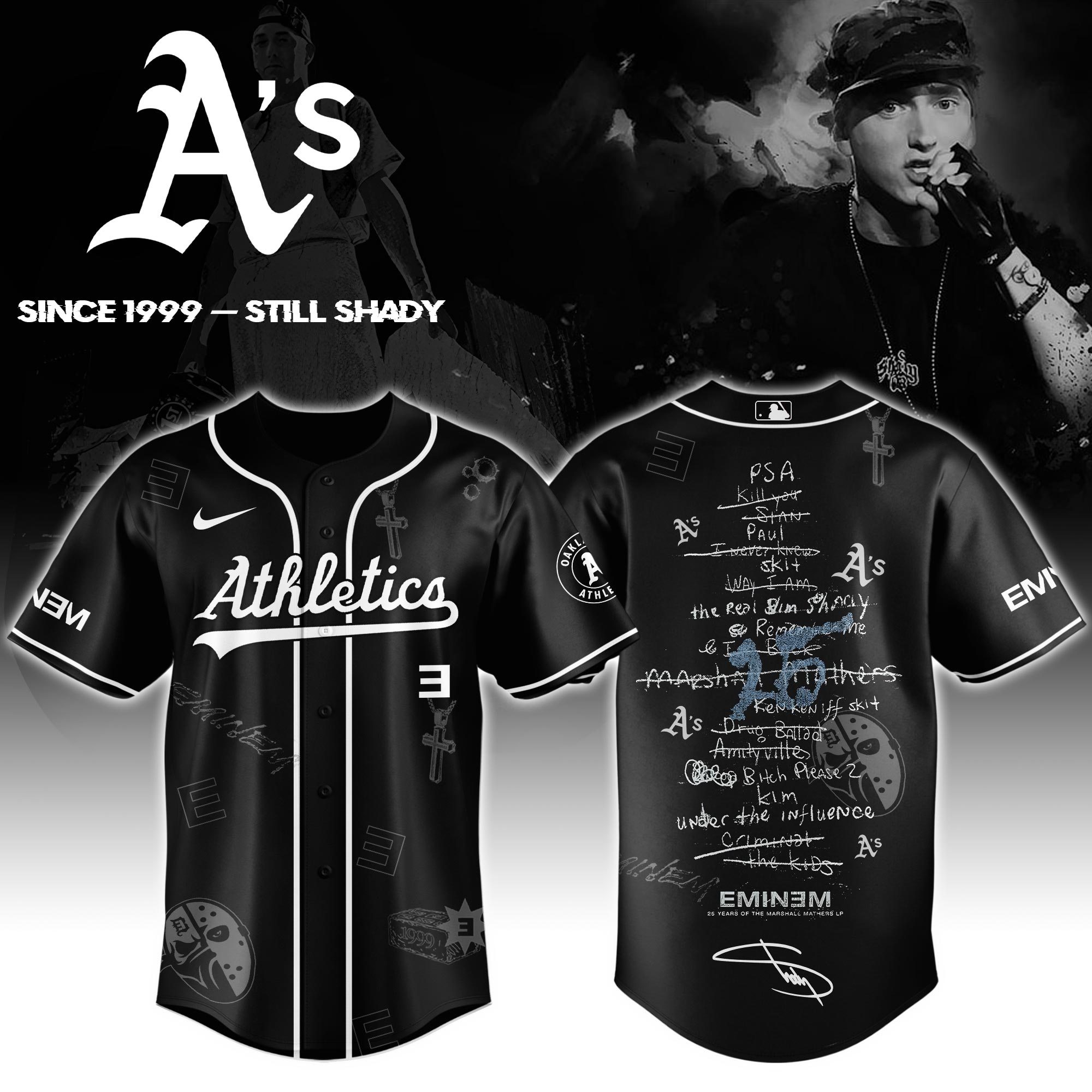 Oakland Athletics x Eminem 25th The Slim Shady LP List Music Baseball Jersey For Sport Teams Fans