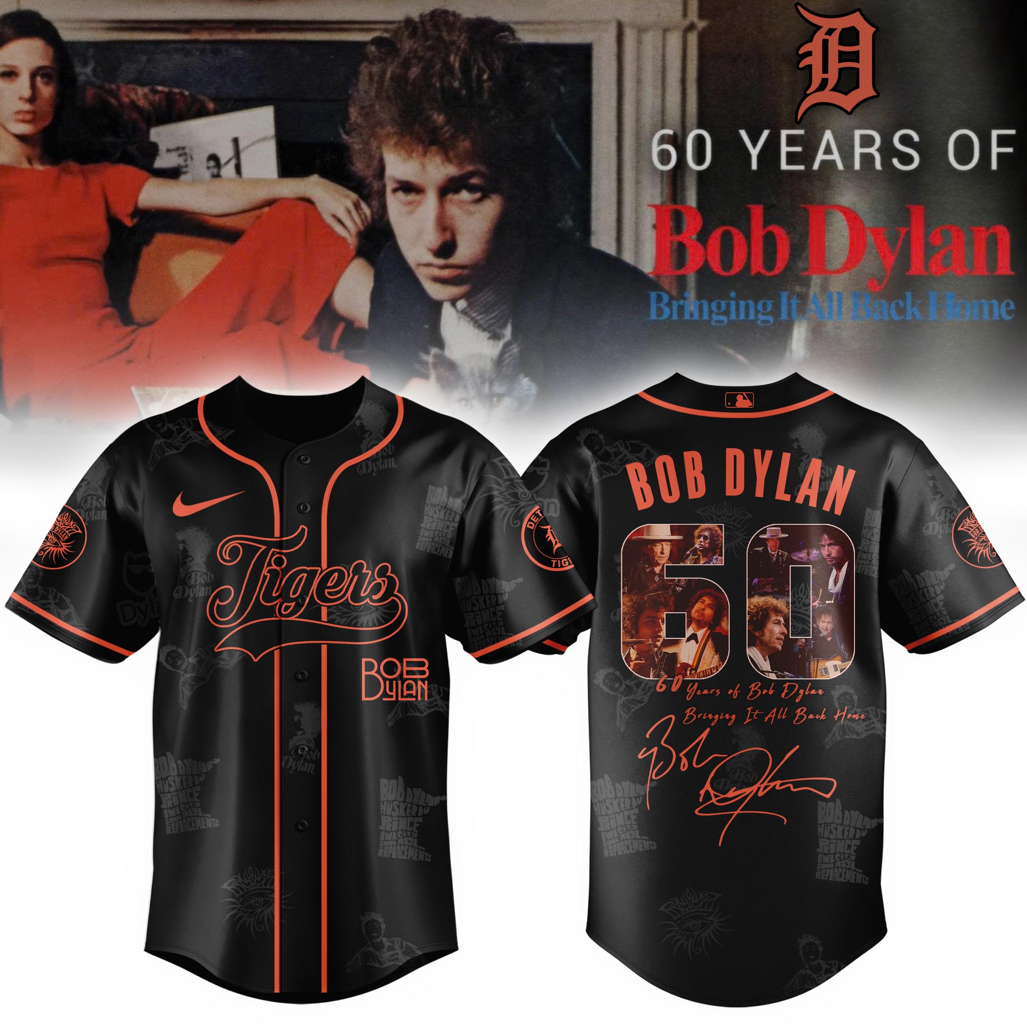 Detroit Tigers x Bob Dylan 60th Bringing It All Back Home Baseball Jersey For Sport Teams Fans