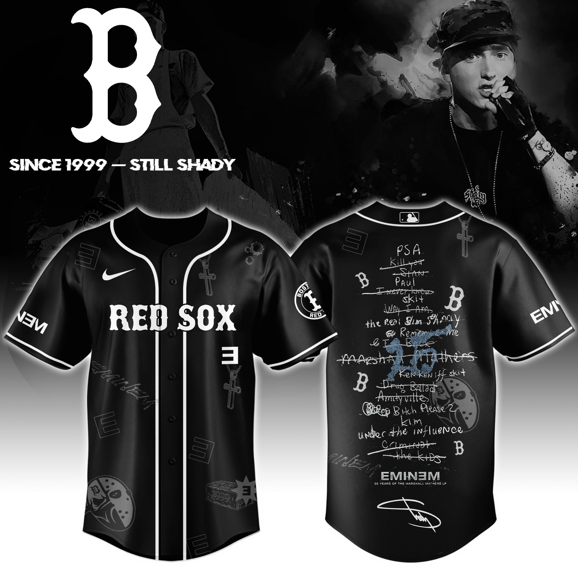 Boston Red Sox x Eminem 25th The Slim Shady LP List Music Baseball Jersey For Sport Teams Fans