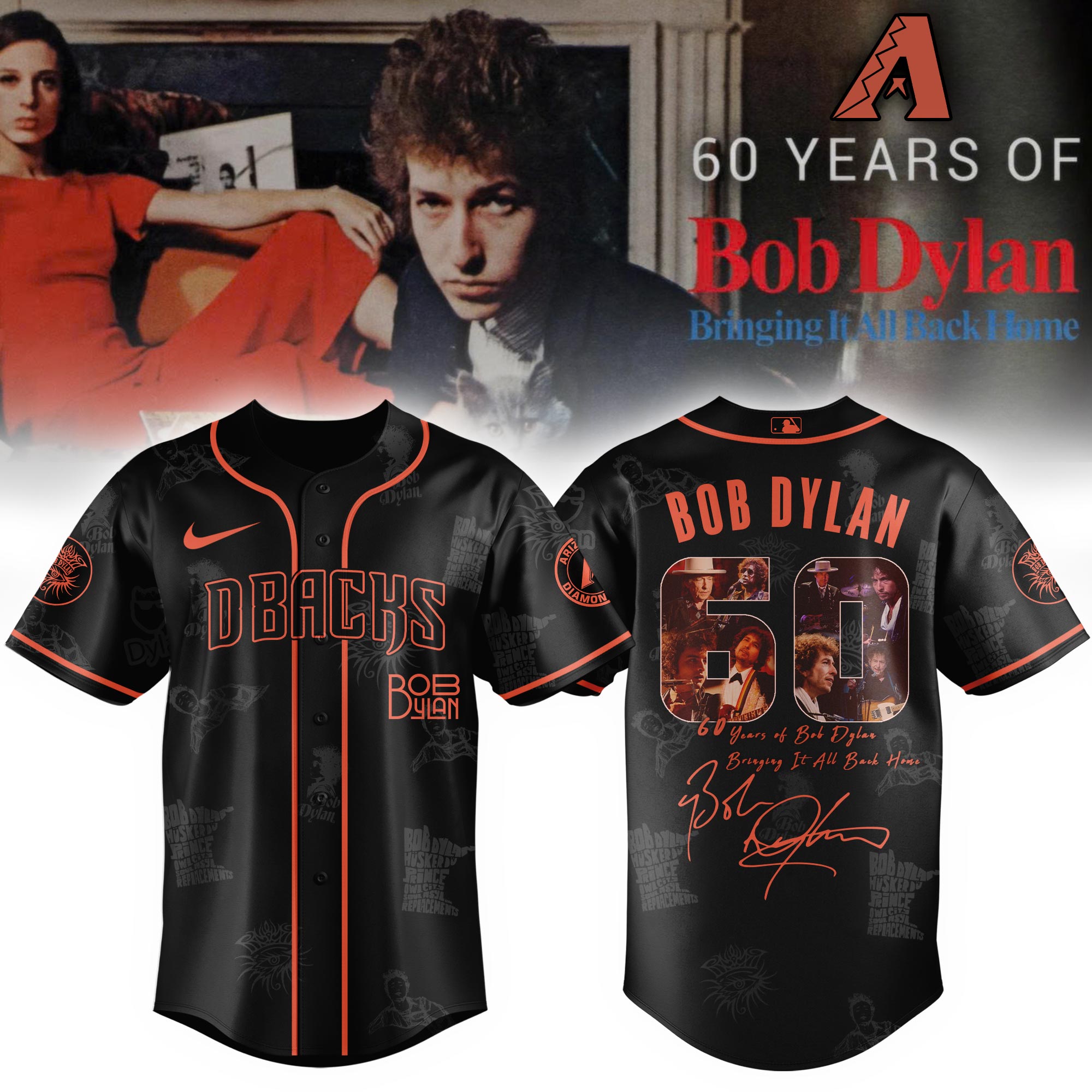 Arizona Diamondbacks x Bob Dylan 60th Bringing It All Back Home Baseball Jersey For Sport Teams Fans