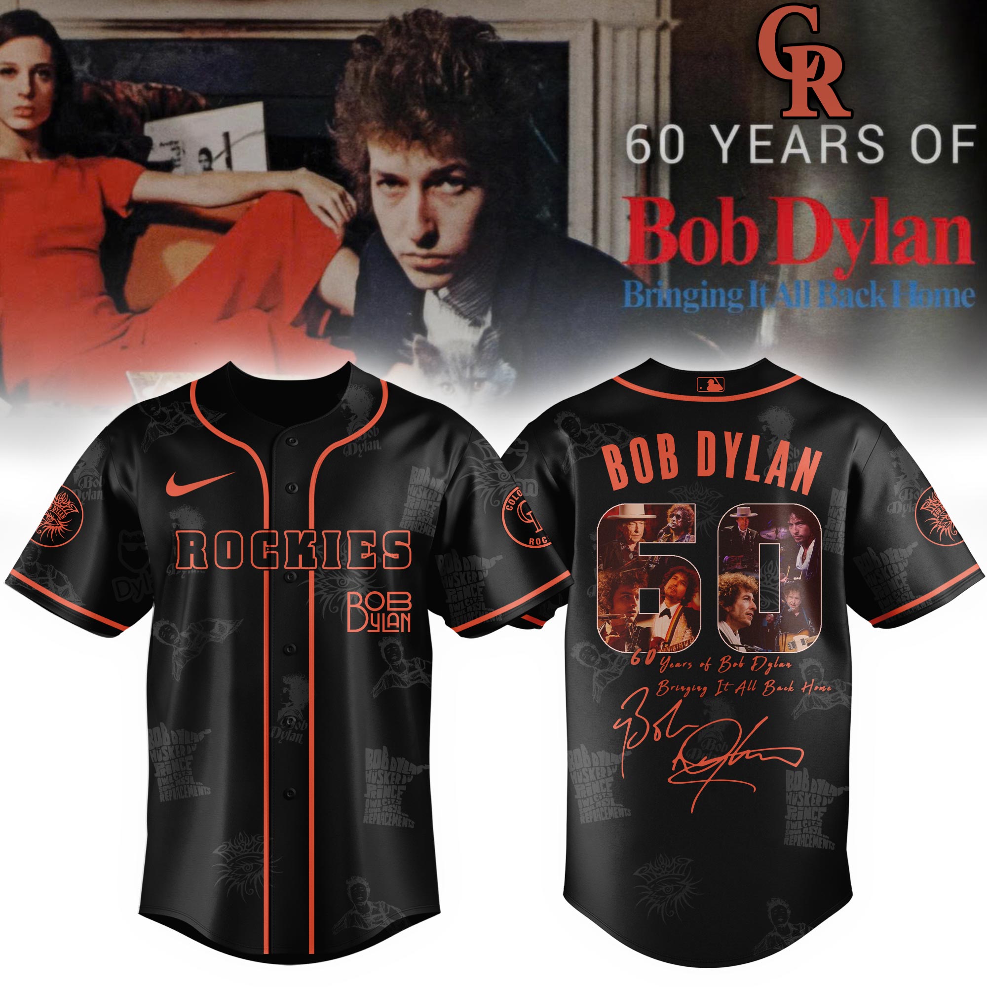 Colorado Rockies x Bob Dylan 60th Bringing It All Back Home Baseball Jersey For Sport Teams Fans