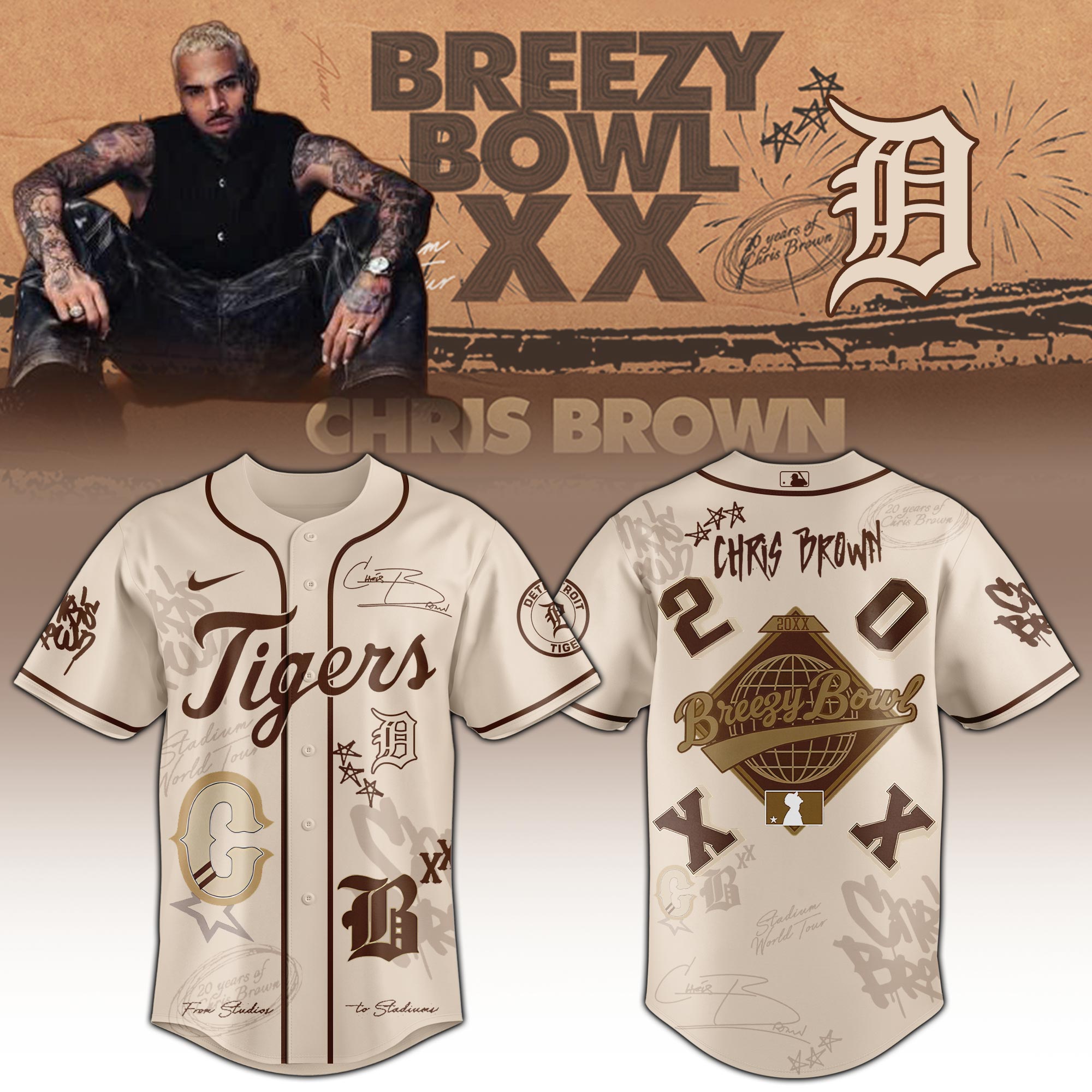 Detroit Tigers x Chris Brown Breezy Bowl XX 11:11 Baseball Jersey For Sport Teams Fans