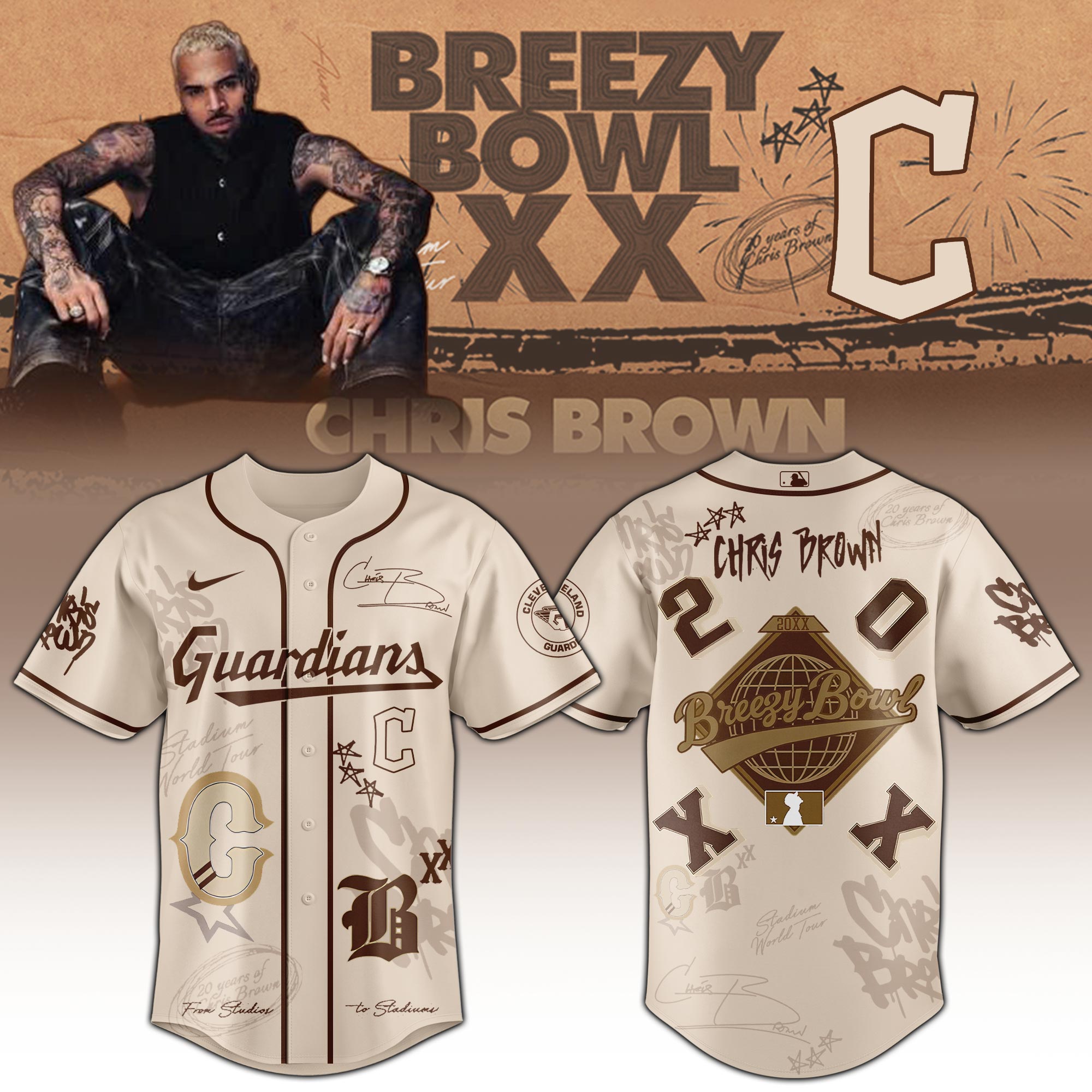 Cleveland Guardians x Chris Brown Breezy Bowl XX 11:11 Baseball Jersey For Sport Teams Fans