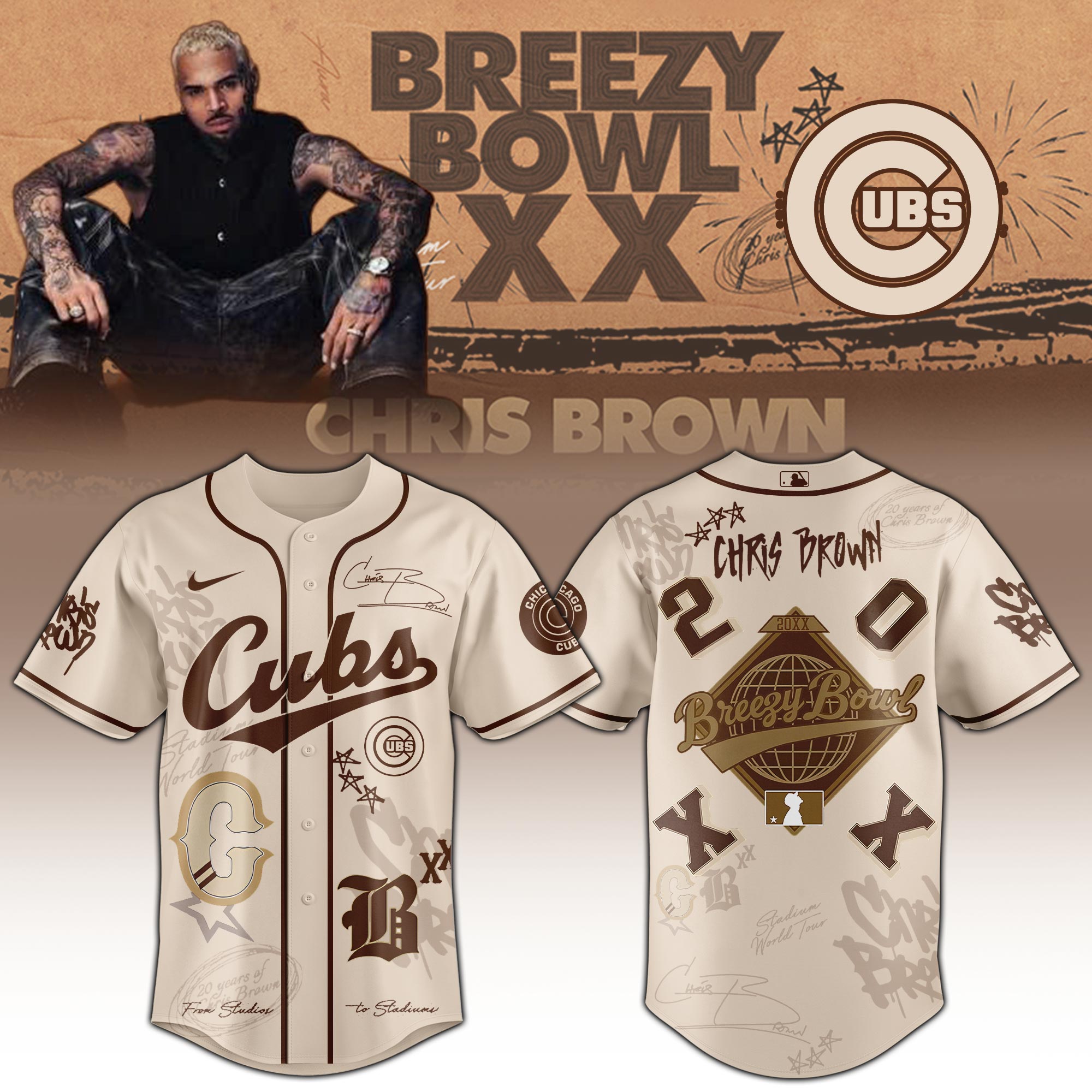 Chicago Cubs x Chris Brown Breezy Bowl XX 11:11 Baseball Jersey For Sport Teams Fans