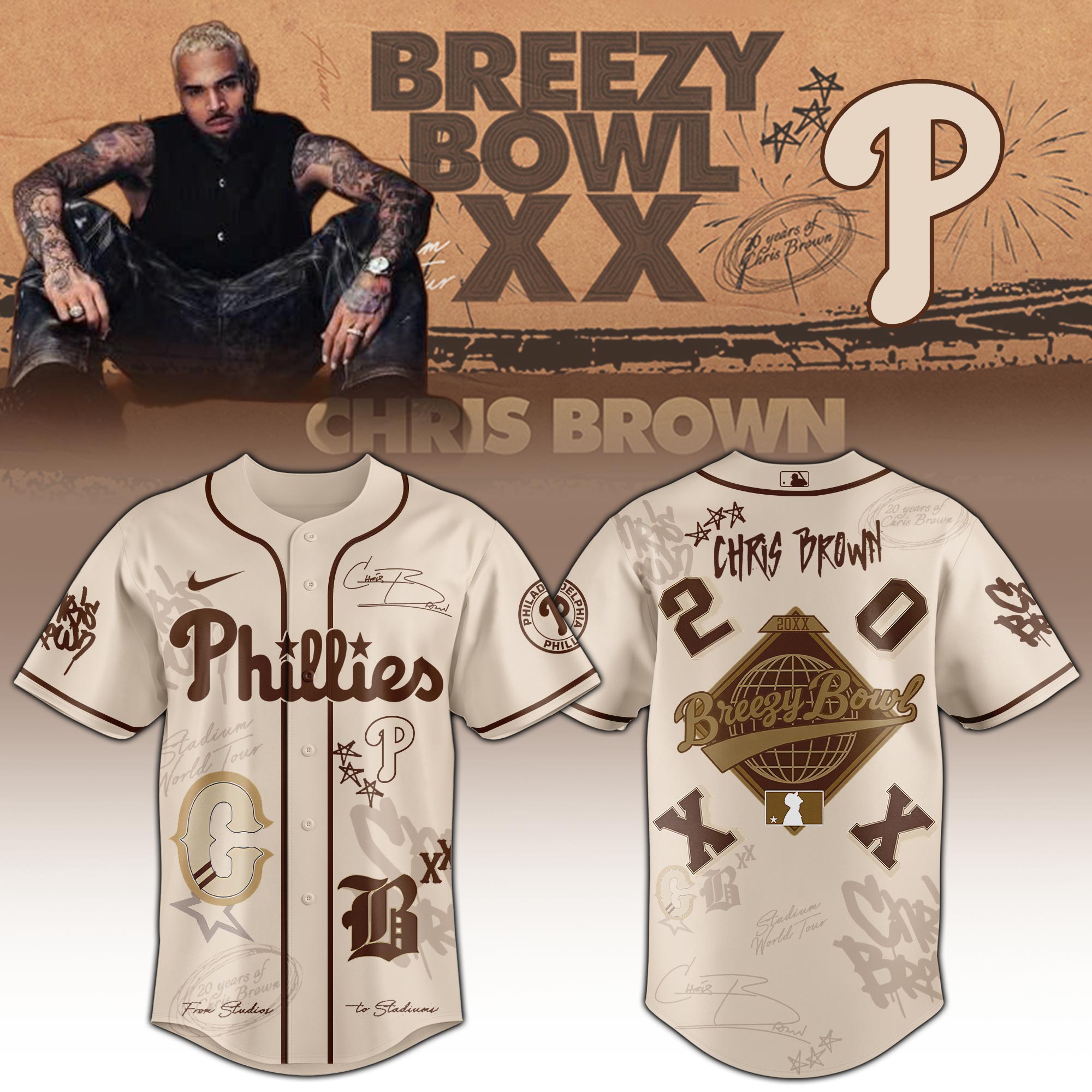 Philadelphia Phillies x Chris Brown Breezy Bowl XX 11:11 Baseball Jersey For Sport Teams Fans