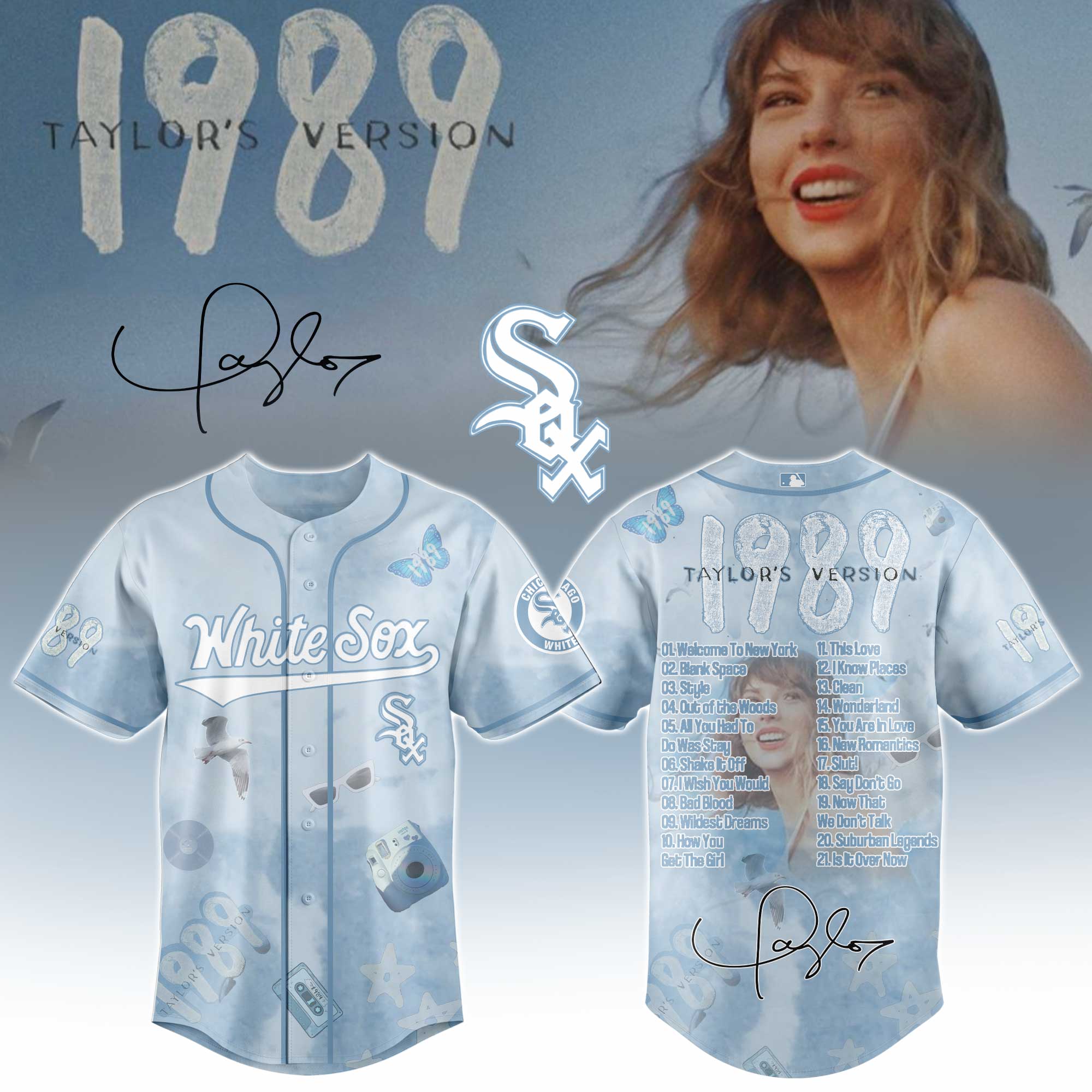 Chicago White Sox x Taylor Swift 1989 Sky Blue Baseball Jersey For Sport Teams Fans