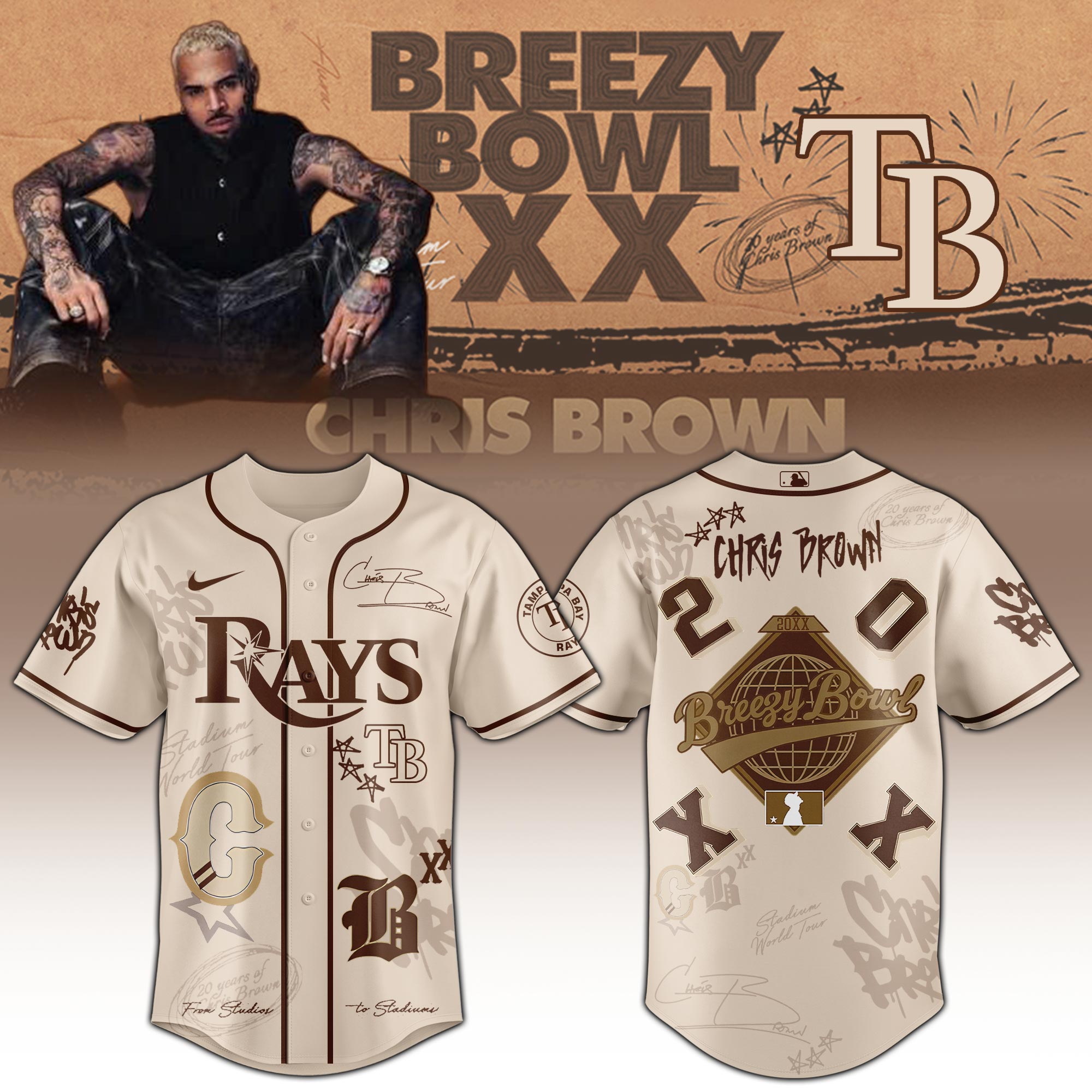 Tampa Bay Rays x Chris Brown Breezy Bowl XX 11:11 Baseball Jersey For Sport Teams Fans