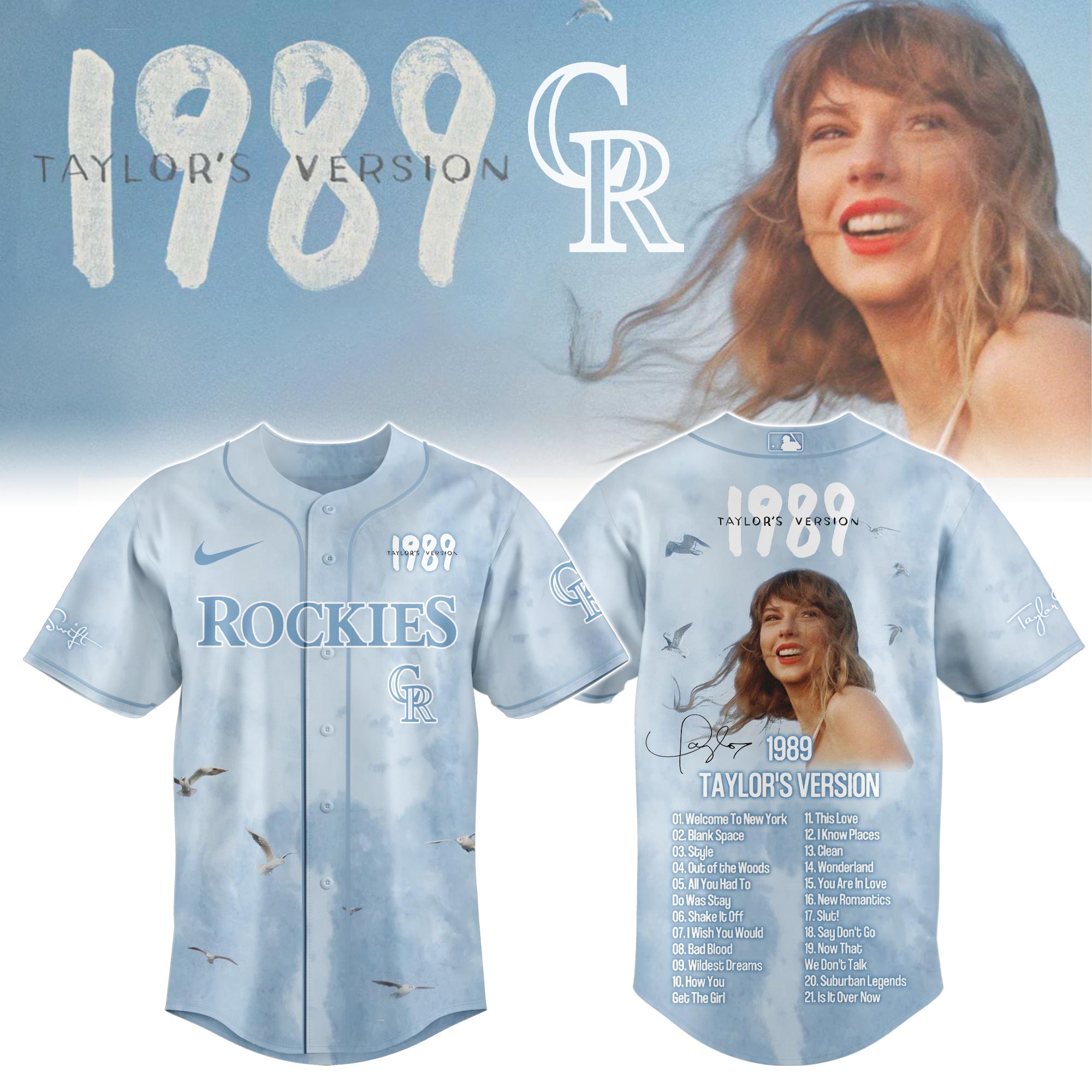 Colorado Rockies x Taylor Swift 1989 Blue Sky Baseball Jersey For Sport Teams Fans