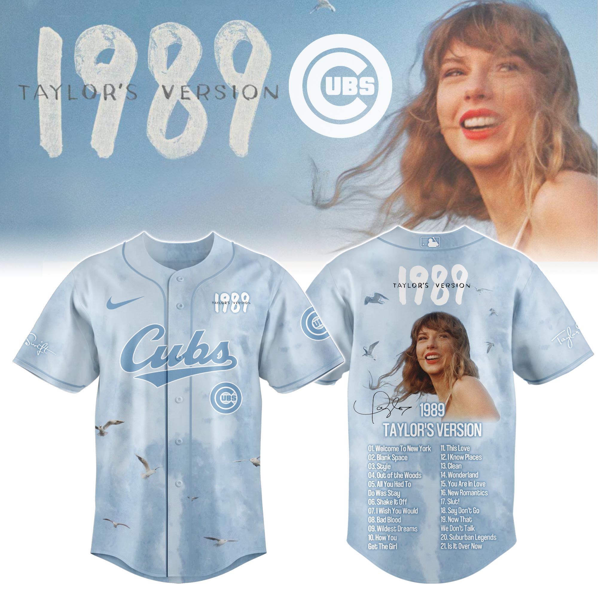 Chicago Cubs x Taylor Swift 1989 Blue Sky Baseball Jersey For Sport Teams Fans