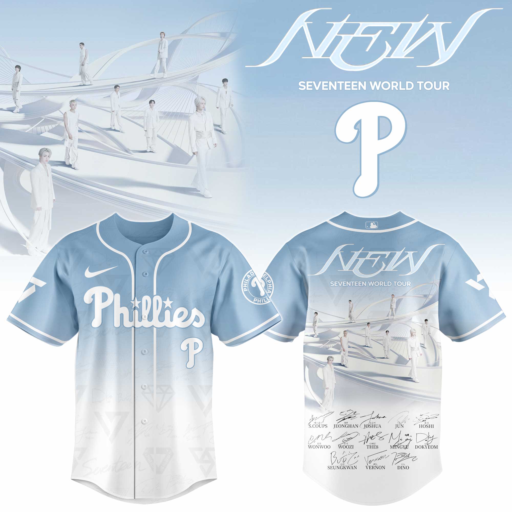 Philadelphia Phillies x Seventeen NEW World Tour Baseball Jersey For Sport Teams Fans