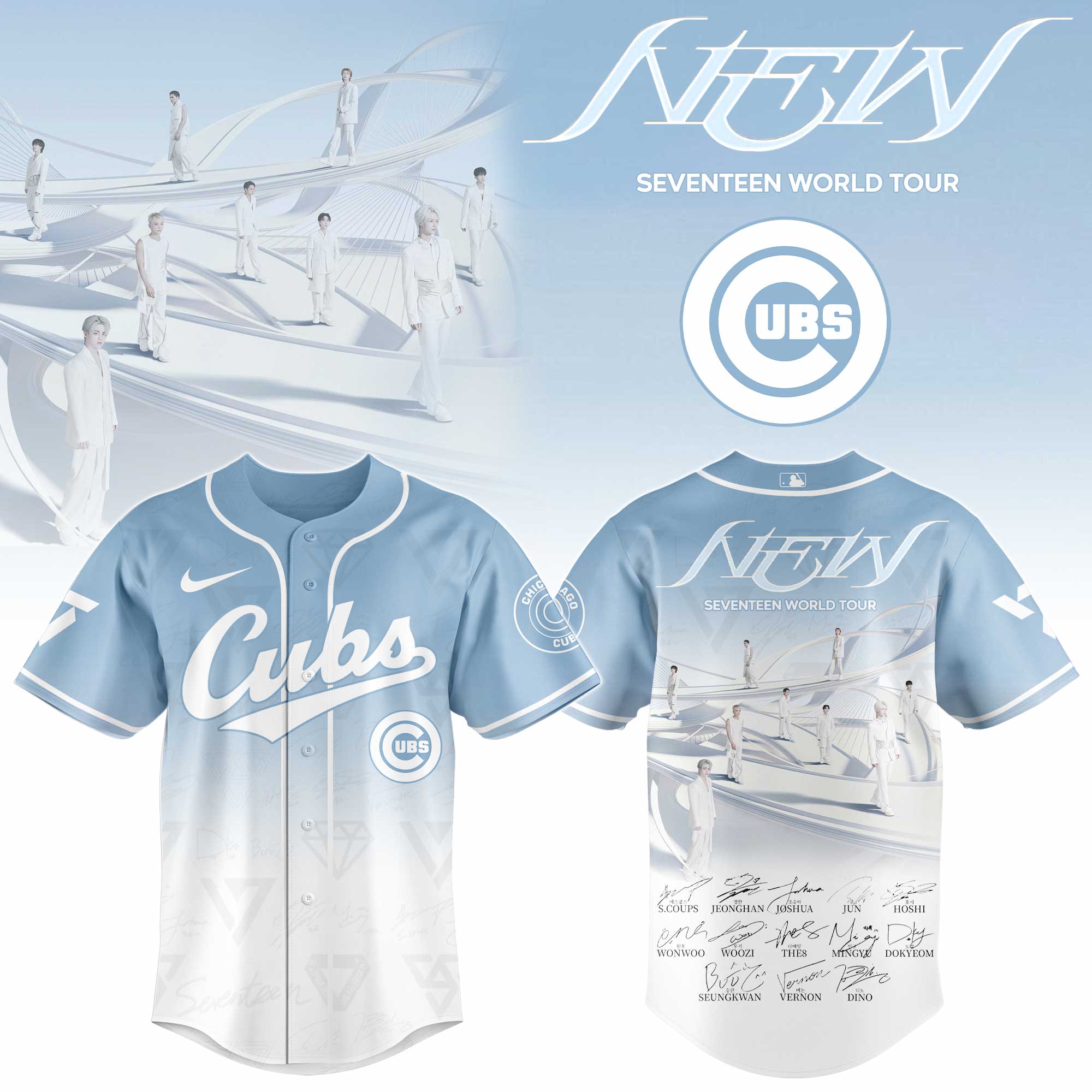 Chicago Cubs x Seventeen NEW World Tour Baseball Jersey For Sport Teams Fans