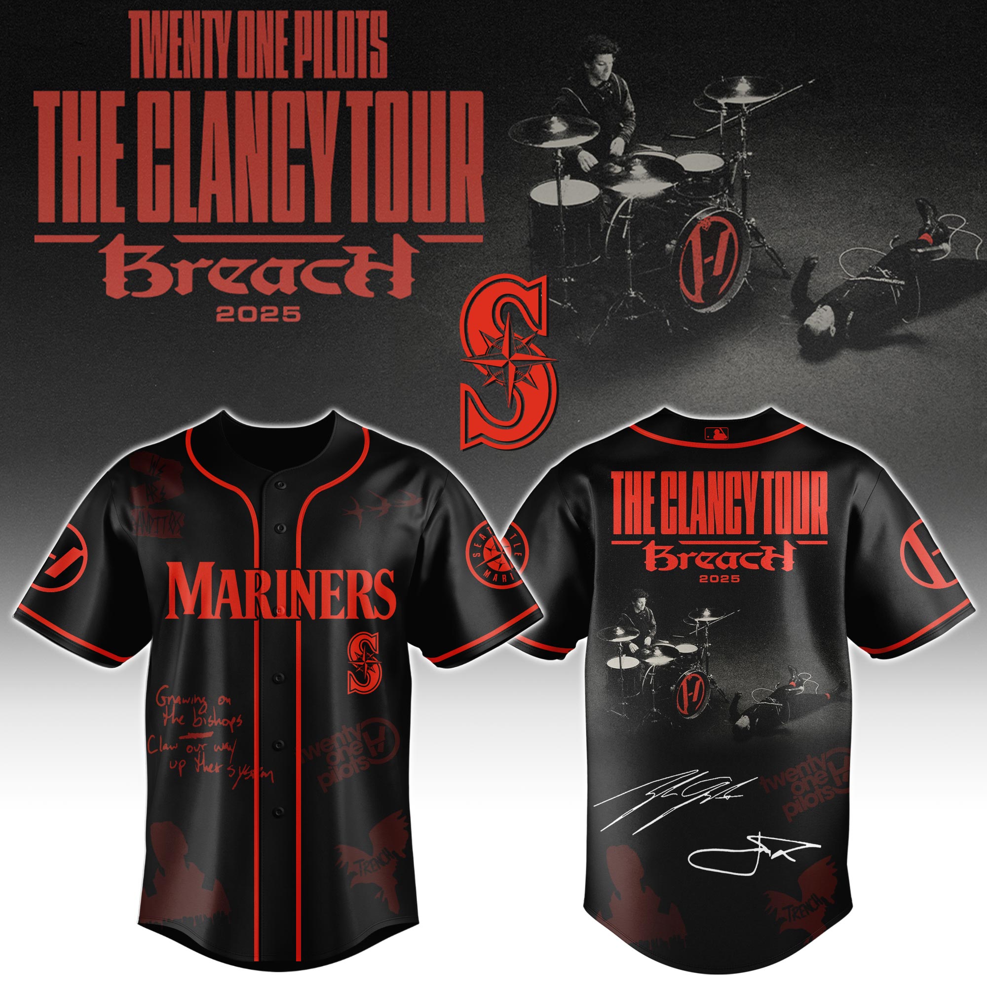 Seattle Mariners x Twenty One Pilots The Clancy World Tour Baseball Jersey For Sport Teams Fans