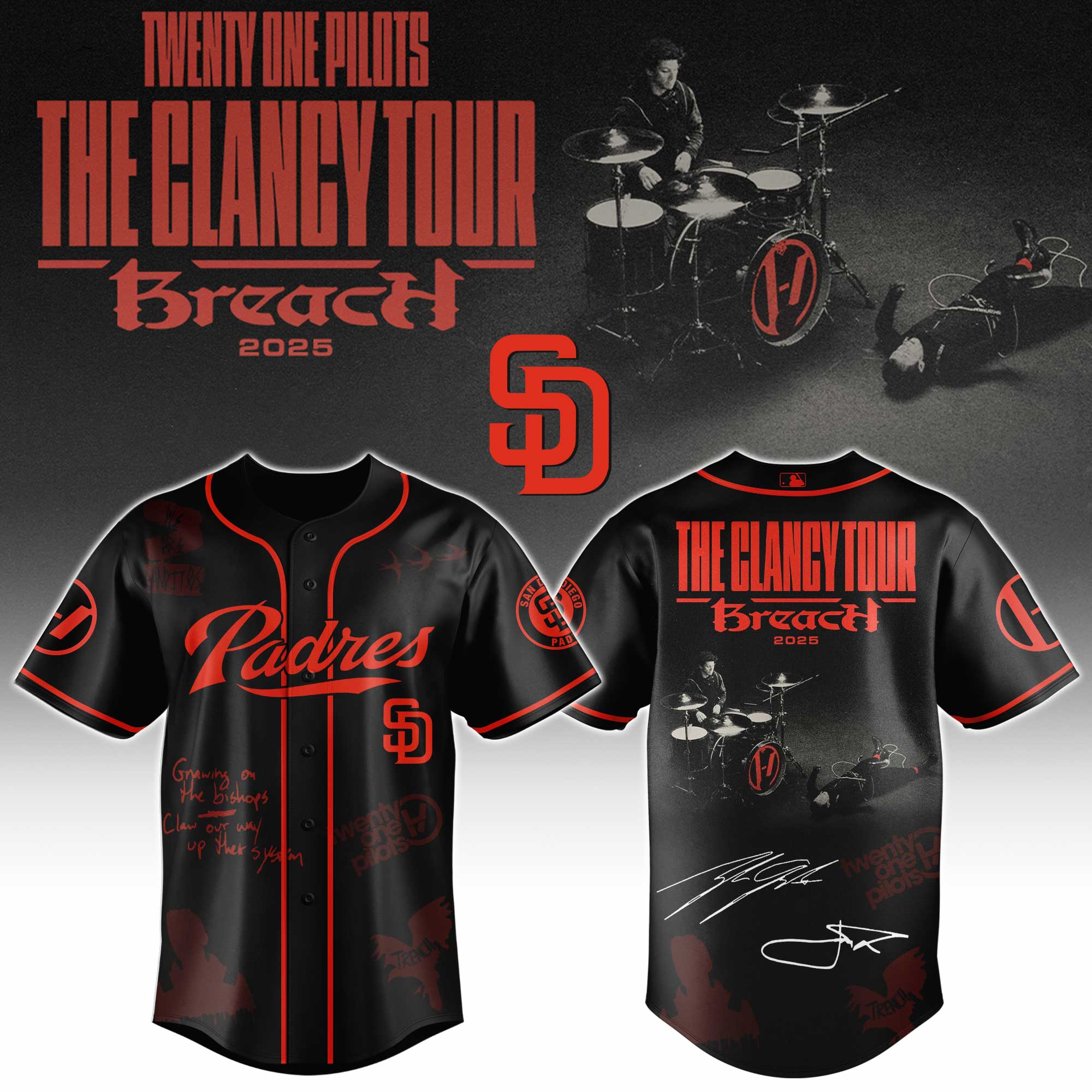 San Diego Padres x Twenty One Pilots The Clancy World Tour Baseball Jersey For Sport Teams Fans